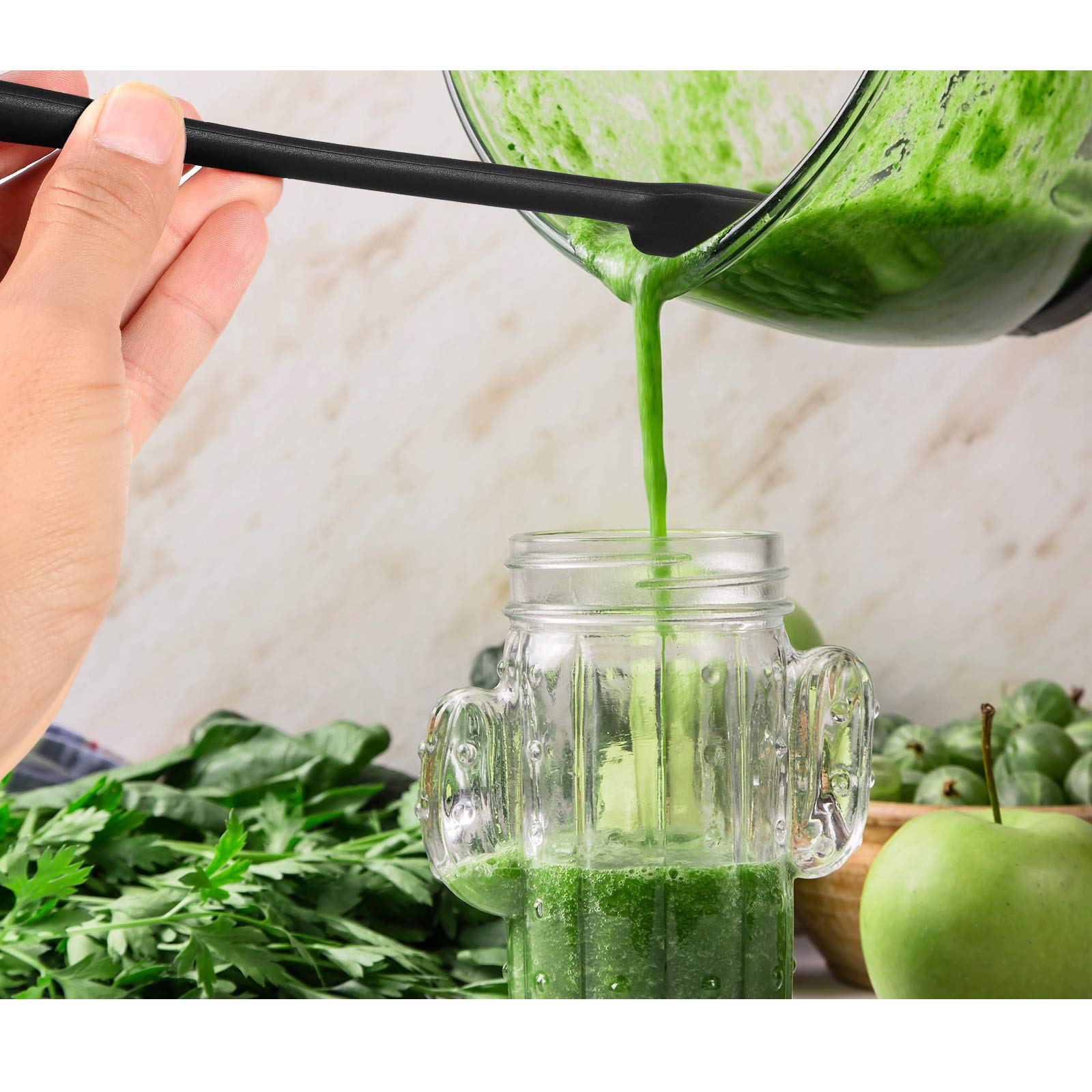 Patelai Long Handle Silicone Jar Spatula Non-Stick Rubber Scraper Heat Resistant Spatula Silicone Scraper For Jars, Smoothies, B