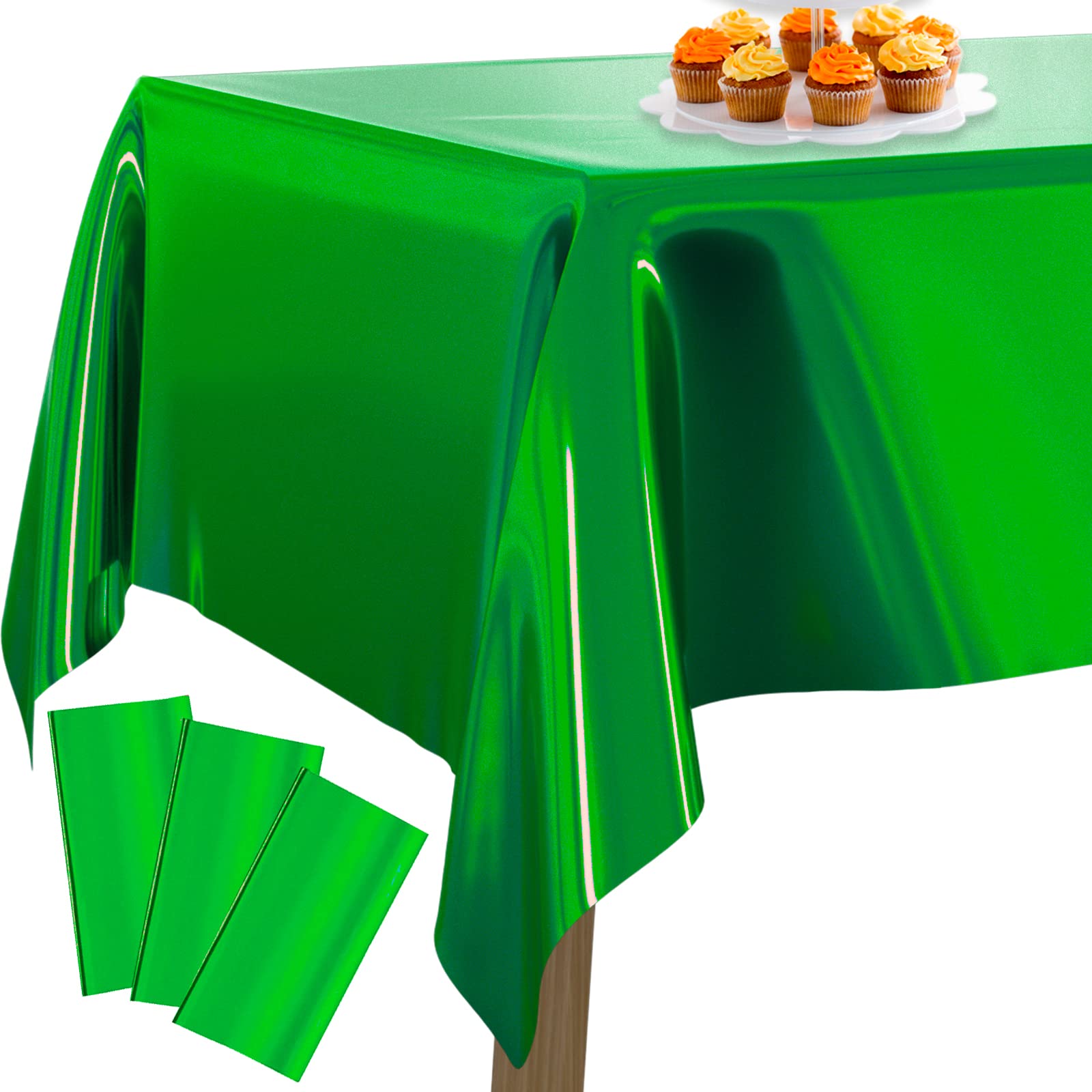 Partywoo Green Foil Tablecloth, 3 Pack 54 X 108 Inch Rectangle Tablecloth, Foil Tablecloth For 6 To 8 Foot Table, Metallic Table