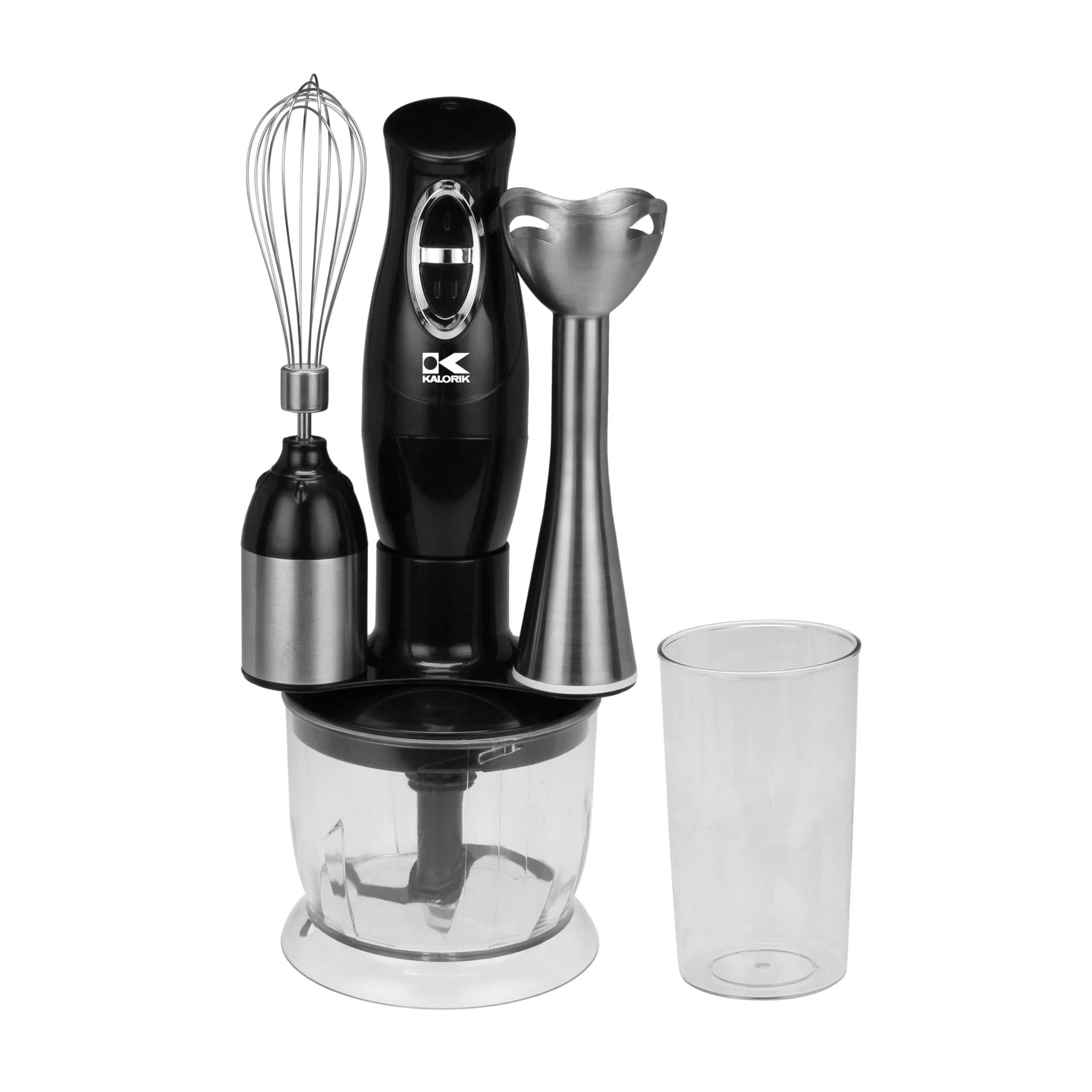 Kalorik Immersion Blender 3-in-1 Handheld Emulsion Combi Blender with Chopper Whisk and Stick Mixer Attachments Two Speed Switch