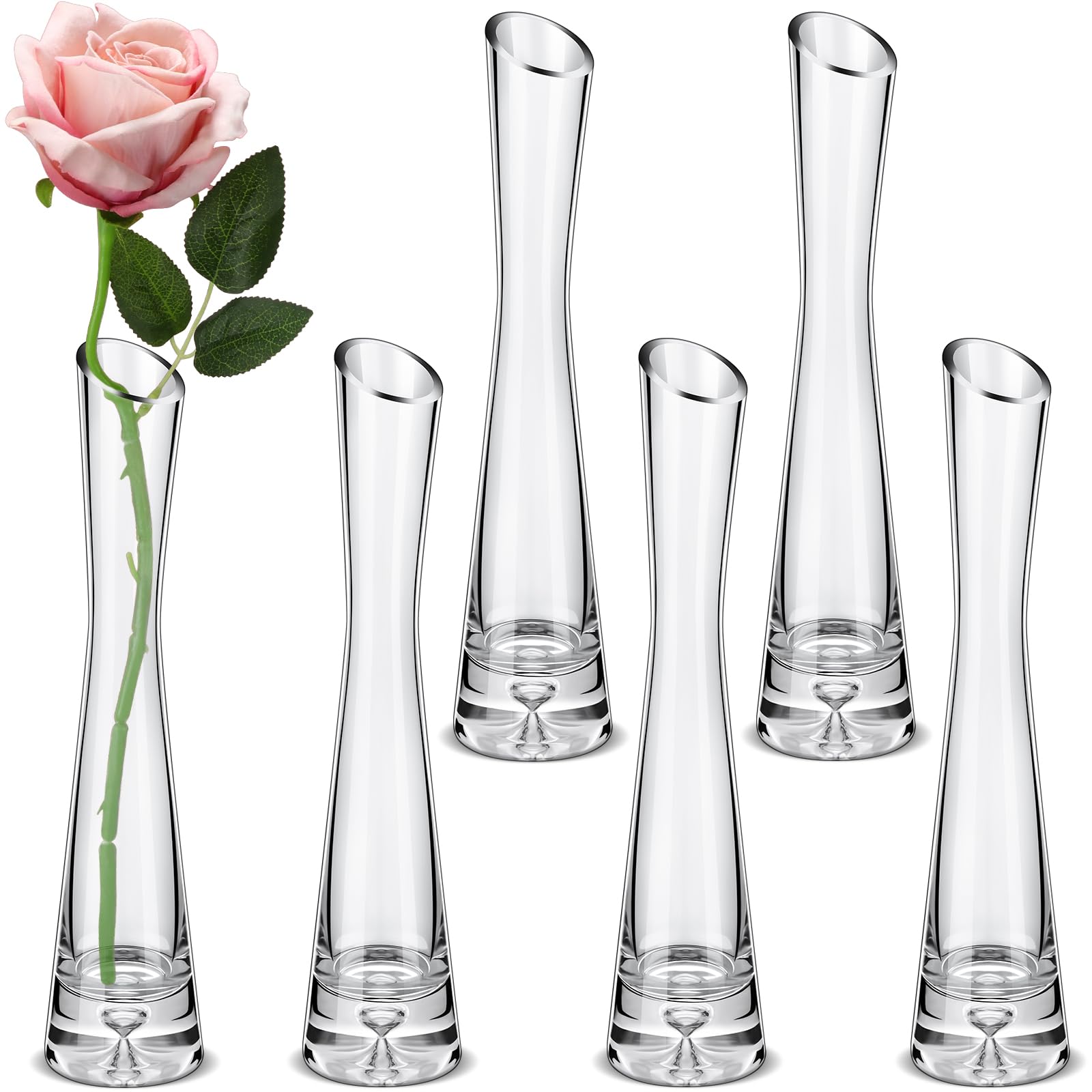 Lallisa 6 Pcs Glass Bud Vases for Centerpieces Maria Modern Clear Small Skinny Decorative Single Flower Bud Vase for Wedding Par