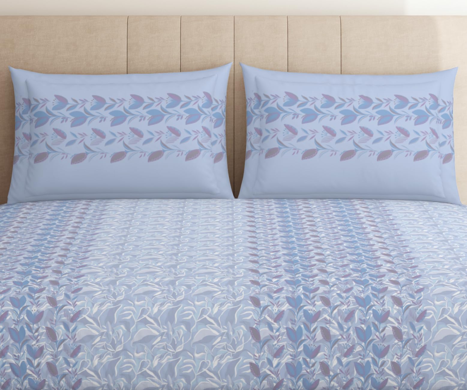 Spaces Welspun Ease 120 TC 100% Cotton Floral Print Double Bedsheet with 2 Pillow Covers  Soft Feel, Easy Care & Skin Friendly 