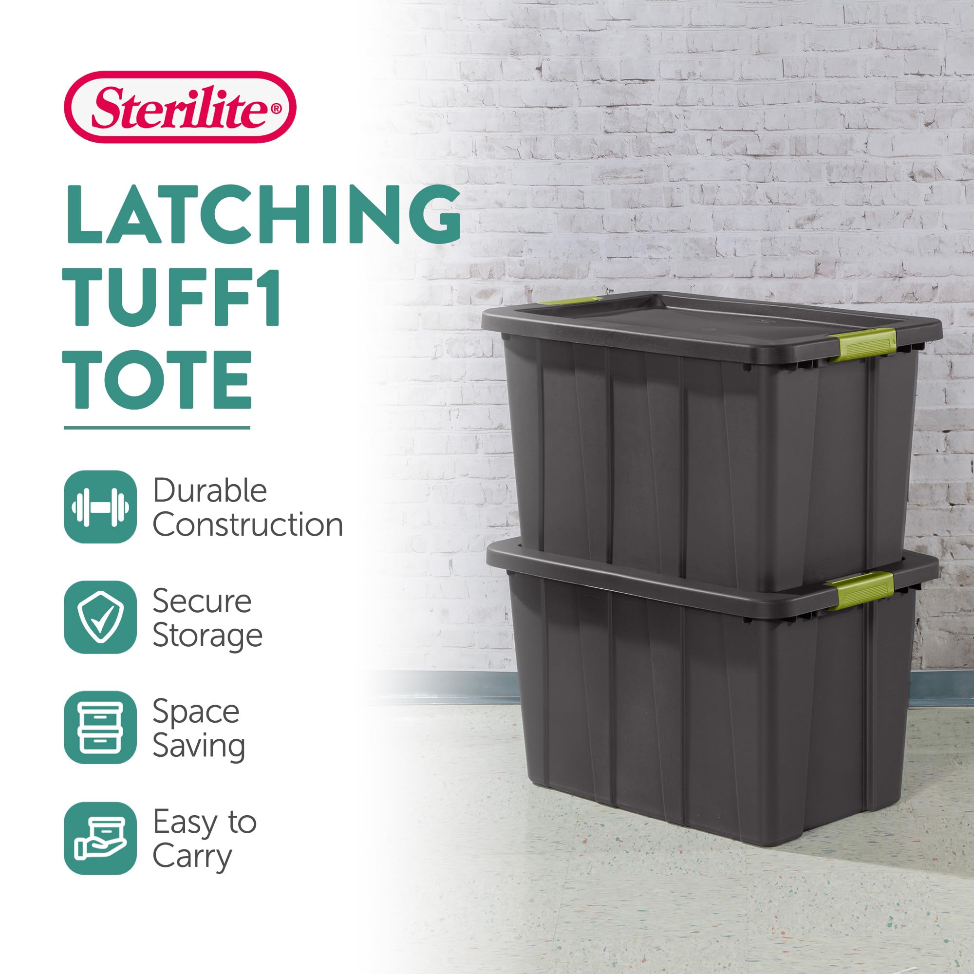 Sterilite 4-Pack Storage Bins With Lids, Heavy Duty Totes, Tuff1, 30 Gallon, Flat Gray