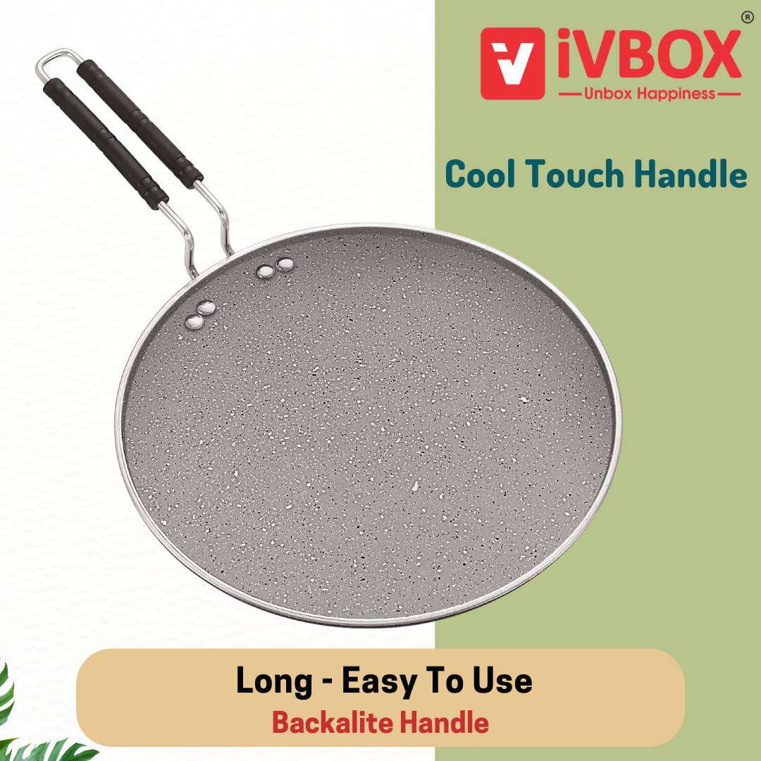 ivbox Rio-Marble Induction Base 300mm Non-Stick Multi-Purpose Aluminium Tawa, Grey (30cm, Induction and Gas Stove Compatible)