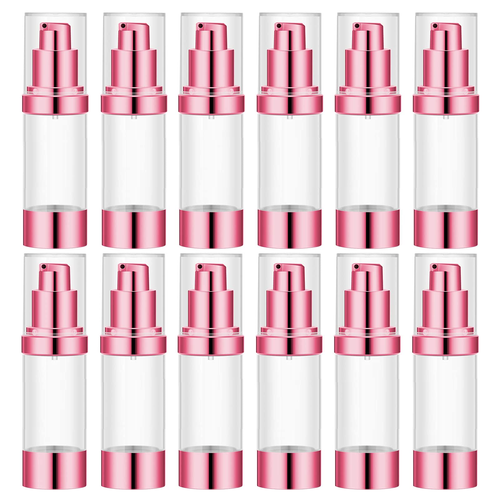 1 Oz Refillable Airless Pump Bottle, Travel Lotion Container, Plastic Cosmetic Dispenser (12Pcs,Rose Red)