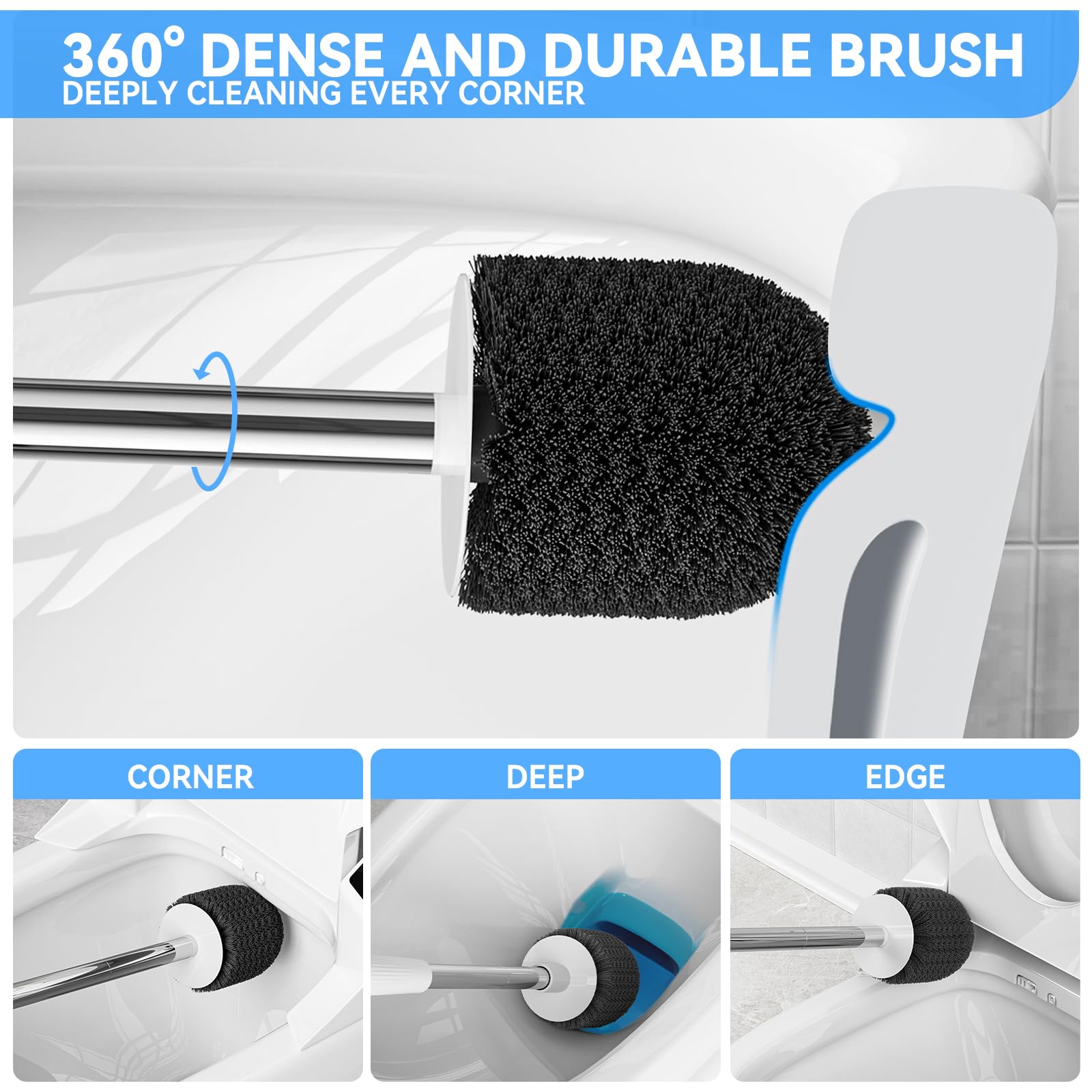 Toilet Brush, Toilet Brush And Holder With 304 Stainless Steel Handle, Space Saving Toilet Bowl Brush For Storage, Durable Brist