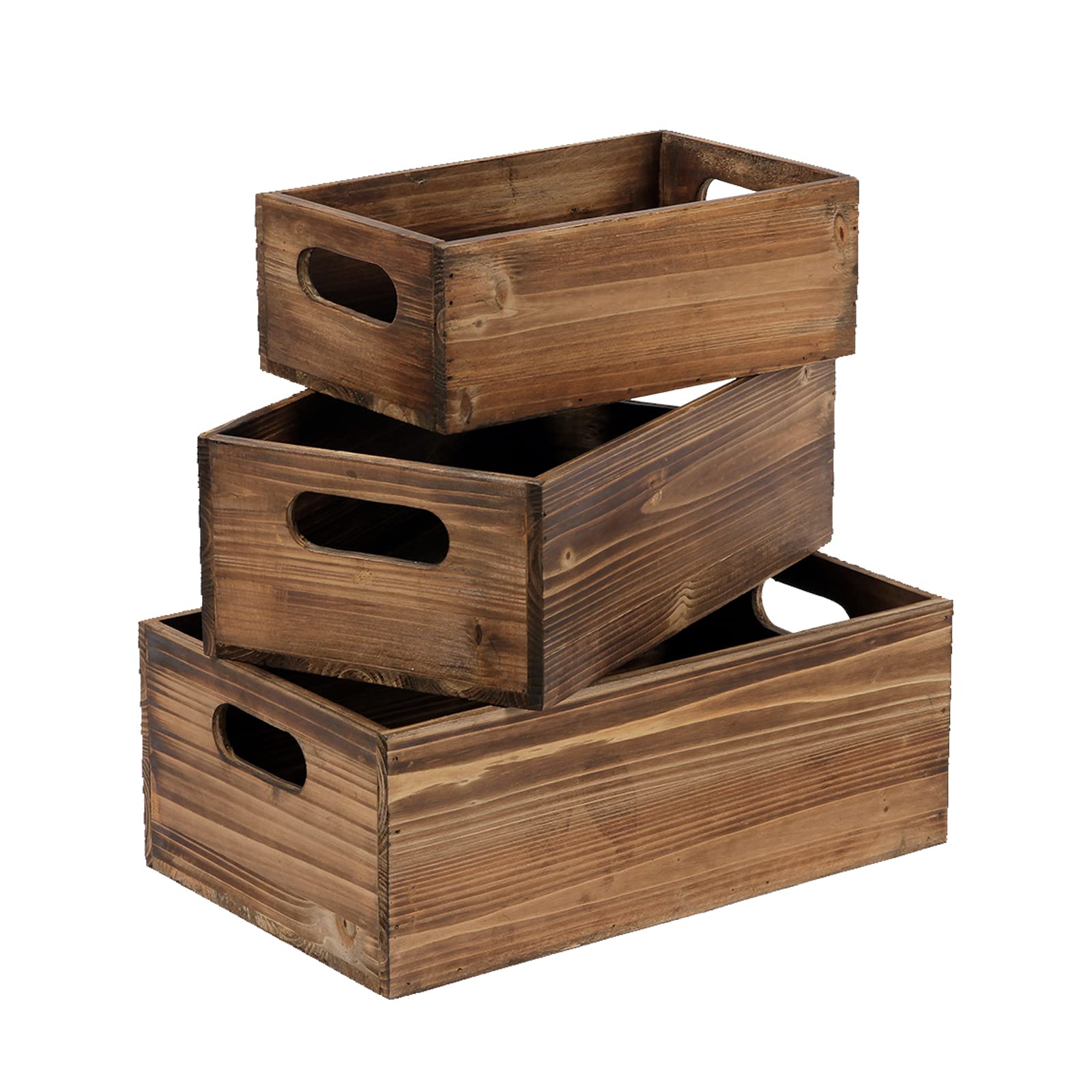 Sintosin Farmhouse Wood Crate Box Set of 3, Distressed Wooden Crates for Display, Decorative Wood Storage Bins, Rustic Wooden Ba