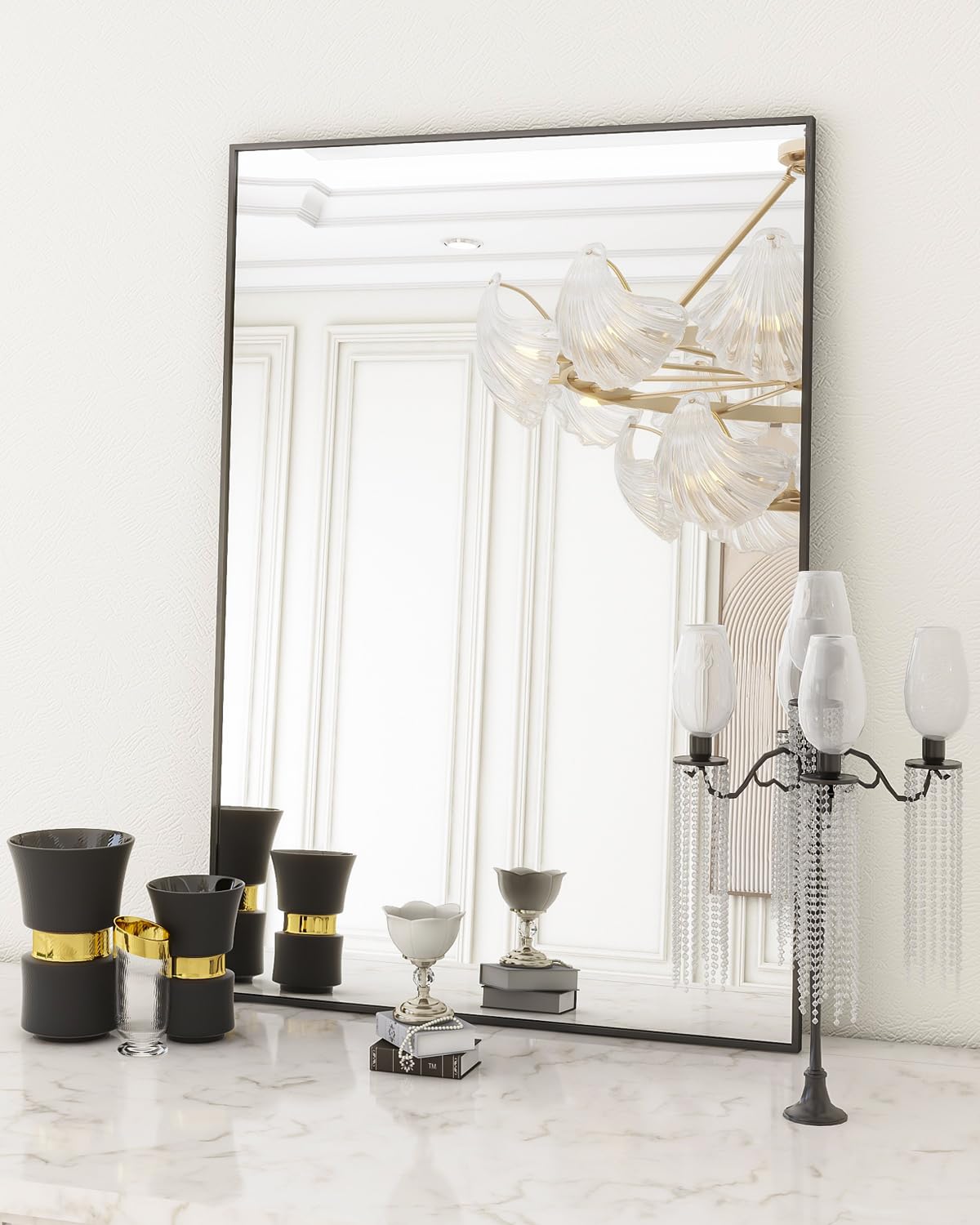 Koonmi Black Rectangle Wall Mirror, 20X30 Inch Bathroom Mirror, Aluminum Frame Vanity Mirror For Entryway, Living Room, Bedroom