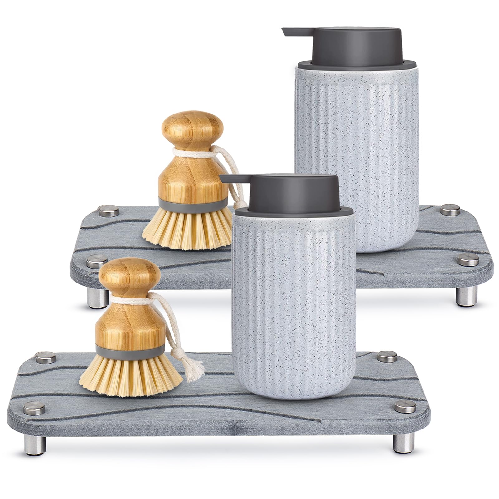 2Pcs Kitchen Sink Caddy, Water Absorbing Stone Trays - Quick Dry Diatomite Sink Caddies For Kitchen & Bathroom, Sponge And Soap