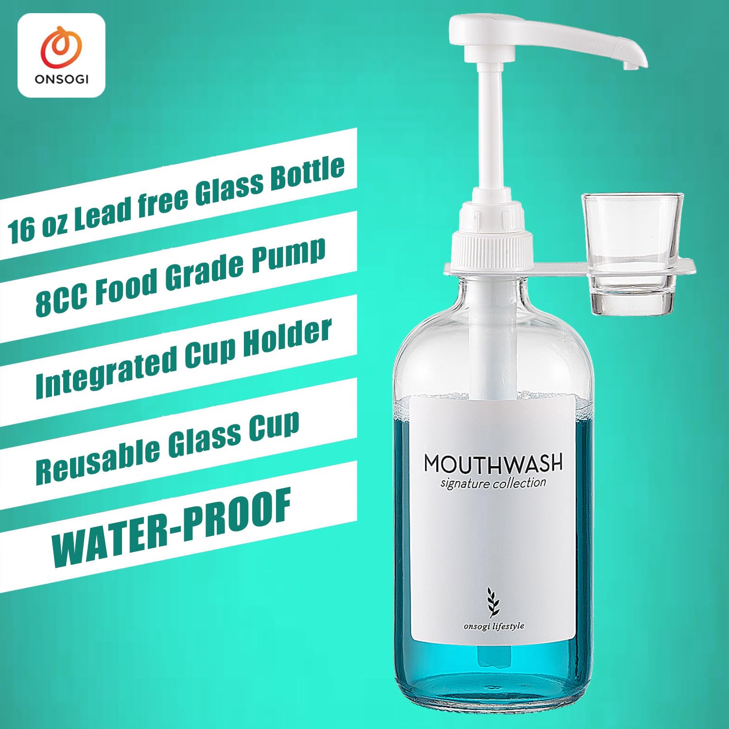 Onsogi Glass Mouthwash Dispenser With Cup Holder And Pump, 16 Oz Rustic Boho Mouthwash Dispenser For Bathroom Farmhouse Decor -