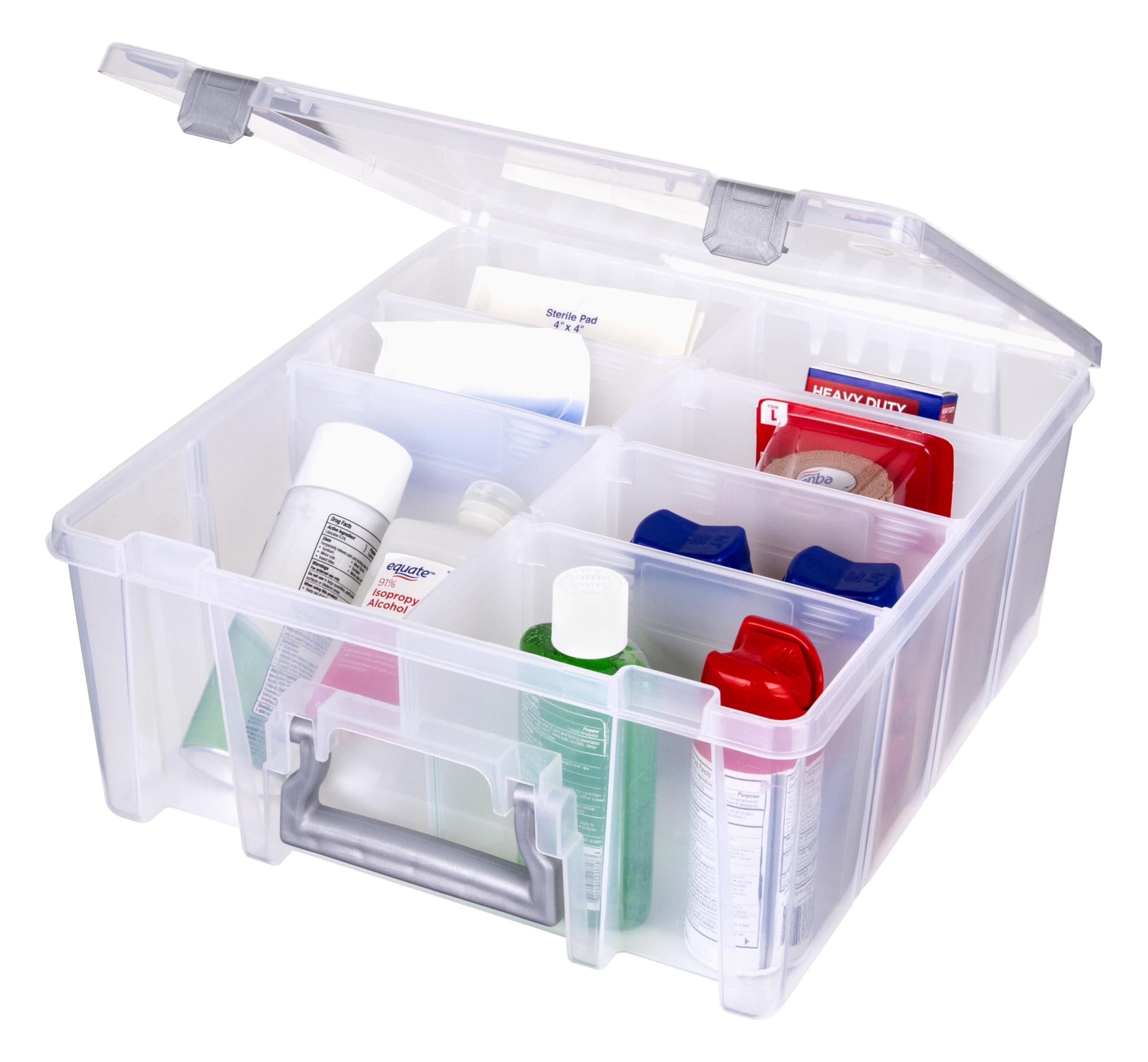 AB Designs 6990ABD Super Satchel Double Deep with Removable Dividers  Stackable Home Storage Organization Container  Clear with Sliver Latches and Handle