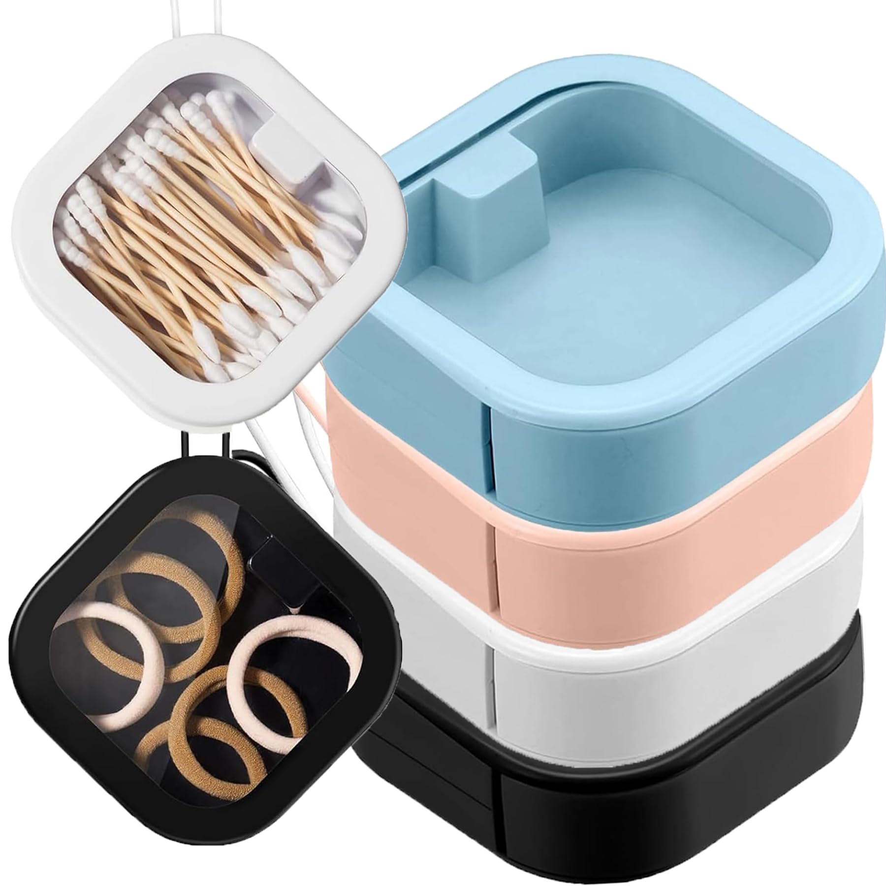 ESEHGS 4pcs Hair Tie Organizer,Portable Travel Qtip Holder,Bathroom Storage Organizer Qtip Dispenser Cotton Swabs Dispenser Kids