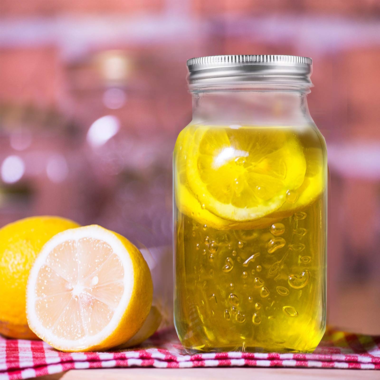 Jucoan 12 Pack 24 Oz Glass Mason Jar Canning Jar With Silver Airtight Metal Lids, Regular Mouth Glass Jars For Preserving Fruits