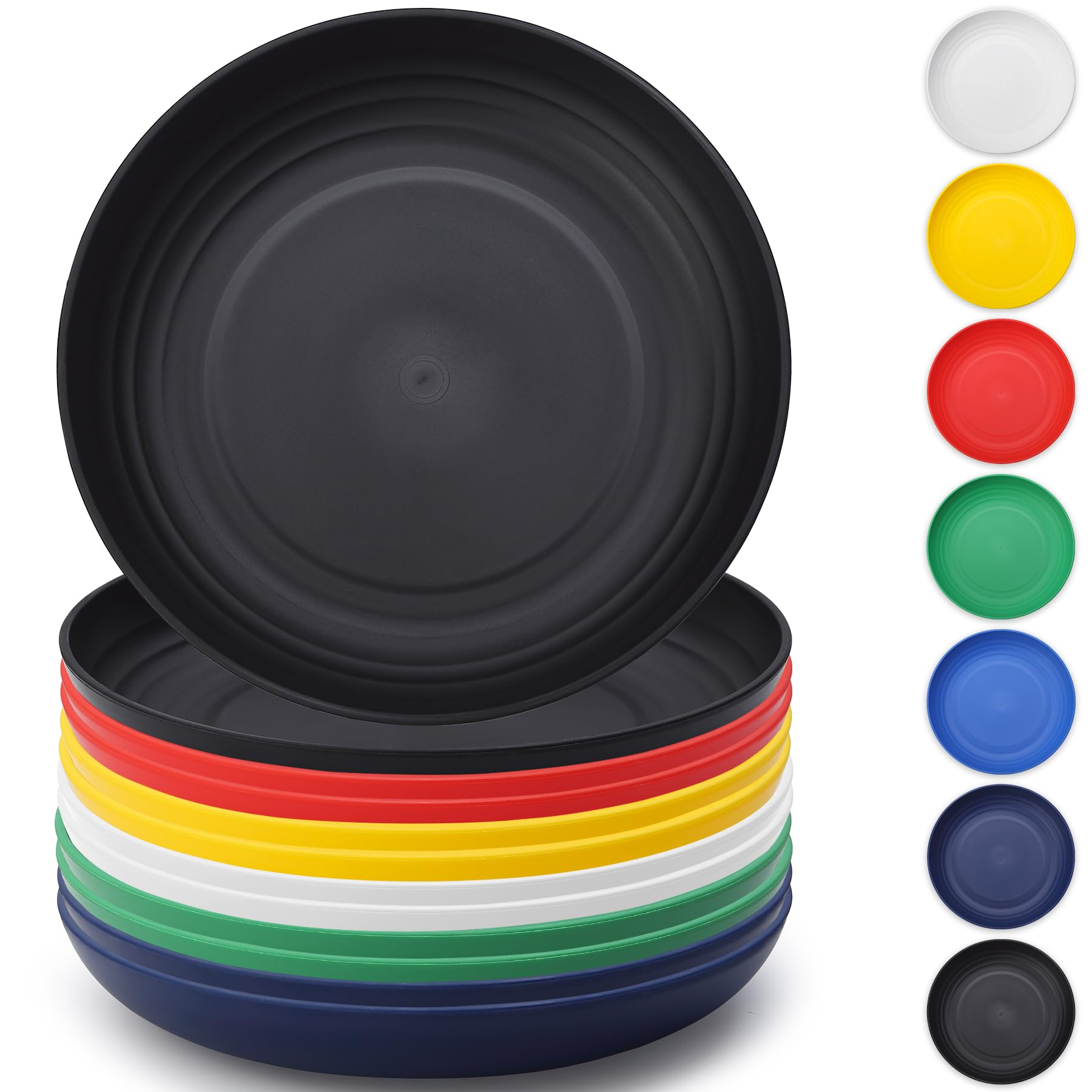 Berglander Plastic Plates Set of 12 Pieces 9, Reusable and Sturdy Unbreakable Dinner Plates, Salad Plates, Pasta Bowls, Dishes f