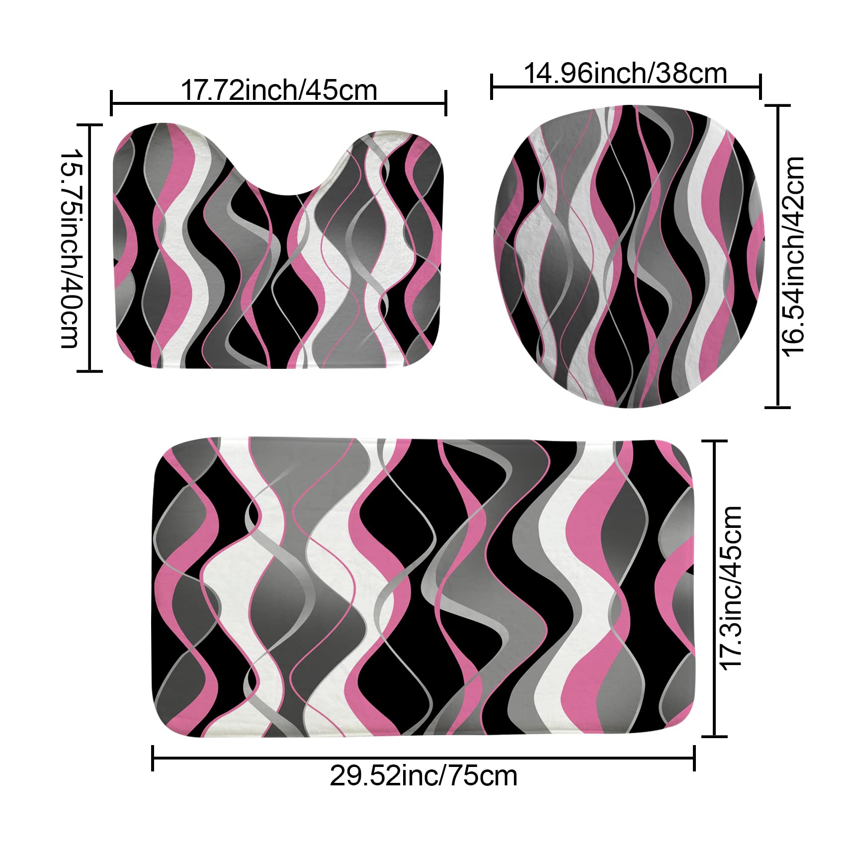 Beifivcl 4Pcs Pink Shower Curtain Sets With Non-Slip Rugs, Toilet Lid Cover And Bath Mat, Black And Gray Bathroom Decor Set Acce