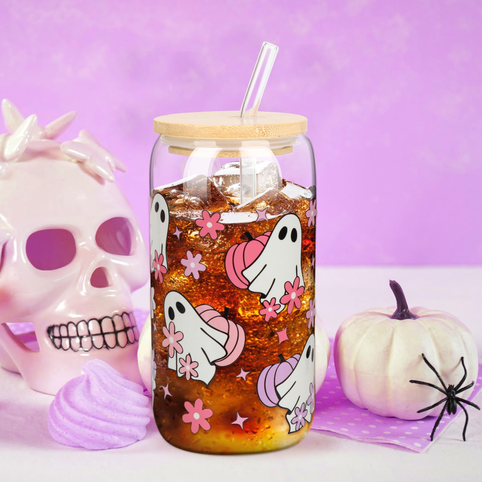 Halloween Gifts for Women, Teen Girls, Friend, Ghost Halloween Cup, Spooky Iced Coffee Mug for Smoothie, Boo Basket Stuffers, Sp