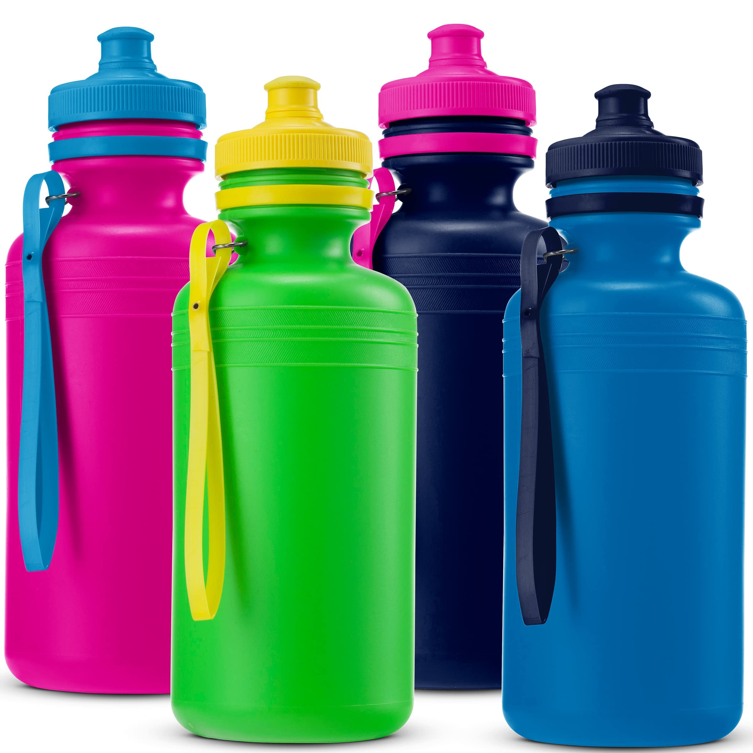 Bulk Water Bottles For Kids - (Pack Of 12) 18 Oz - 7.5 Inch Bpa-Free Plastic Squeeze Sports Bottles With Pop-Up Tops & Handles F