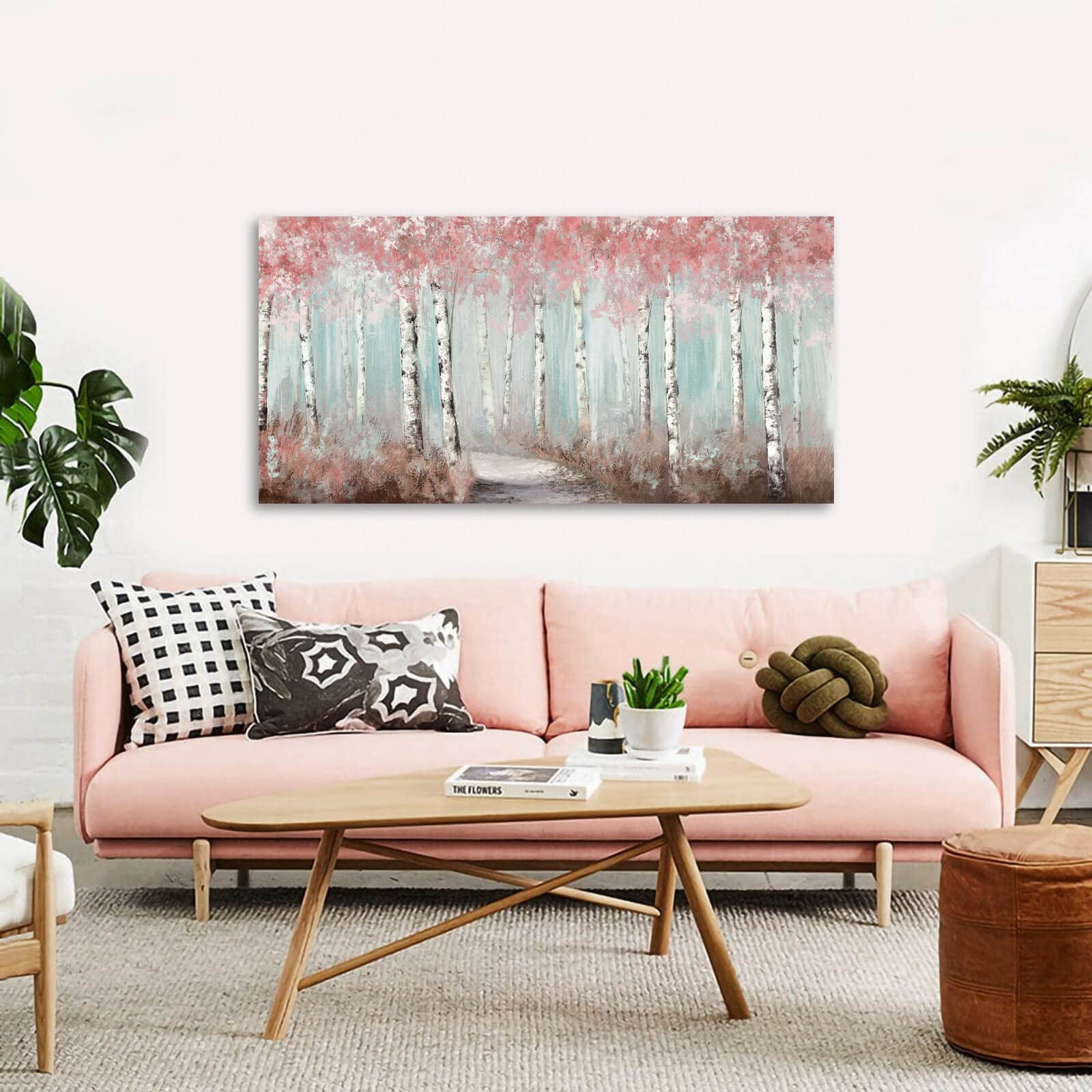 Botanical Wall Art For Girls Room Pink Tree Wall Decor Plant Pictures Wall Art Bedroom Decor For Women Graffiti Wall Paintings L