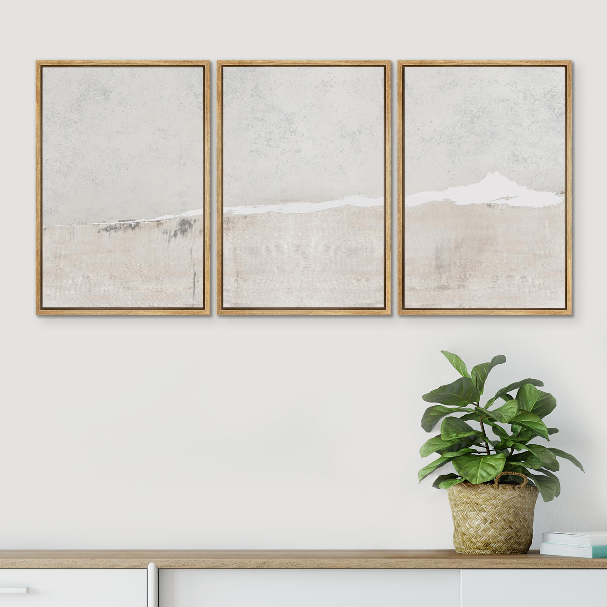 Signwin Framed Canvas Print Wall Art Set Industrial Grunge White Gray Landscape Shapes Abstract Illustrations Modern Art Decorat