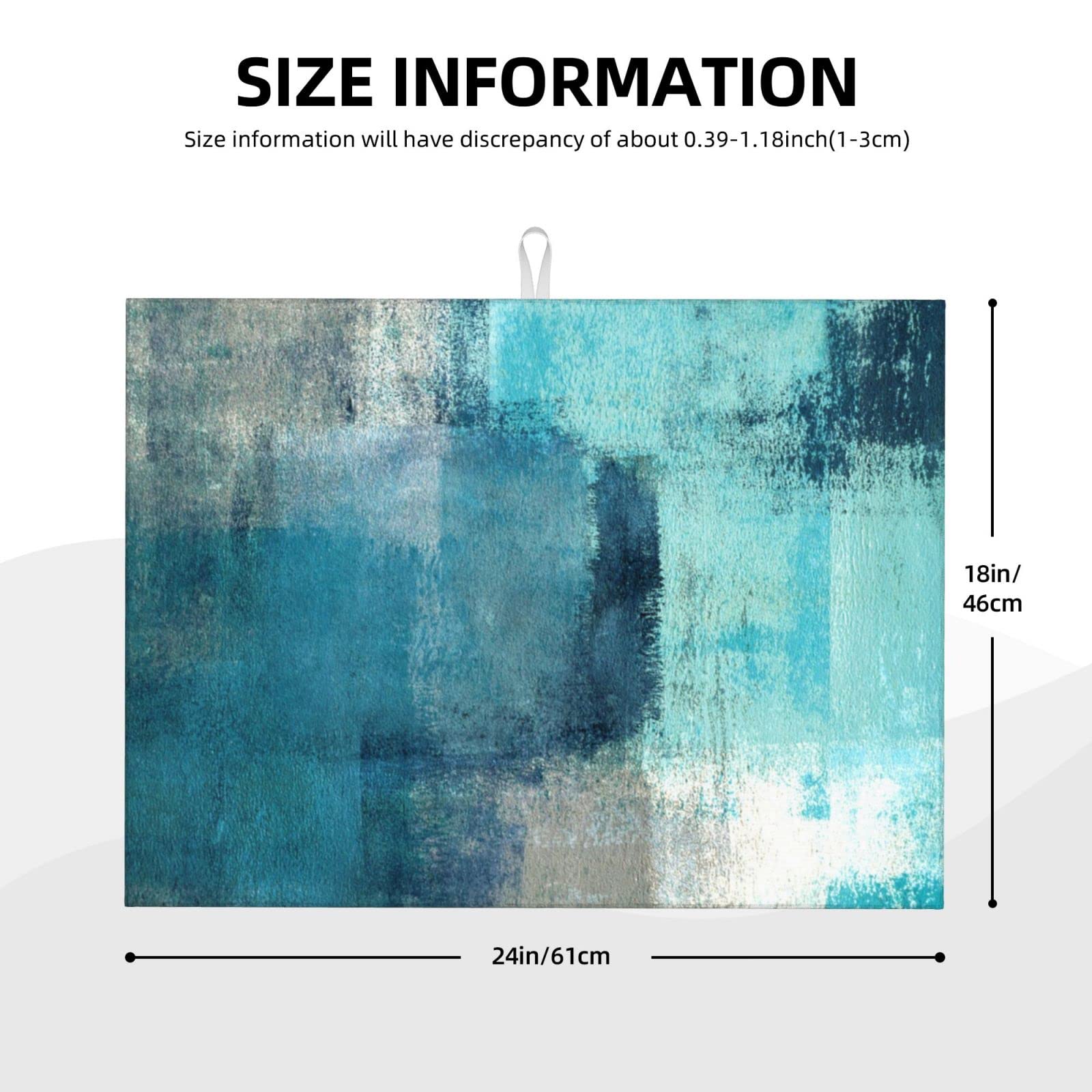 Teery-Yy Dish Drying Mat Turquoise And Grey Art Artwork Pattern Microfiber Absorbent Reversible Kitchenware Mat For White One Si