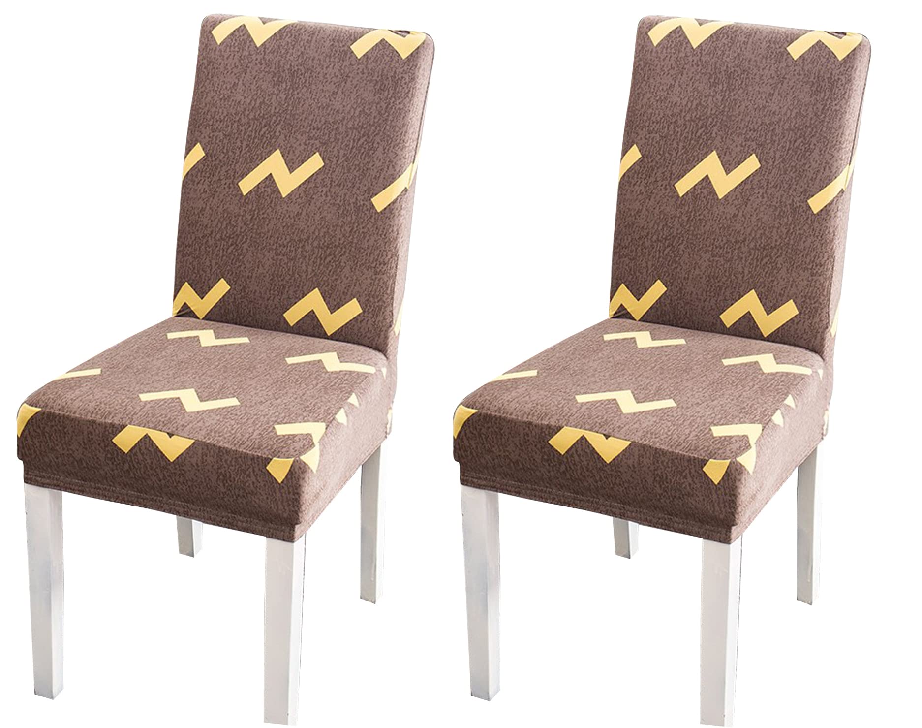 House Of Quirk Elastic Chair Cover Stretch Removable Washable Short Dining Chair Cover Protector Seat Slipcover (Pack Of 2, Brow