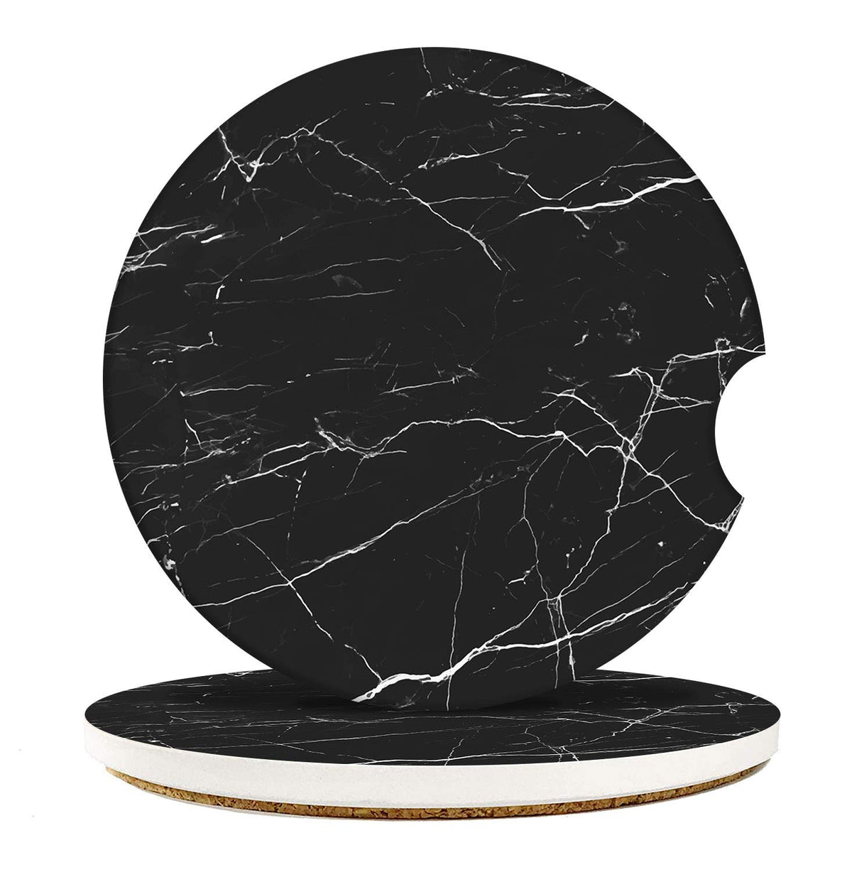 Britimes Absorbent Car Coasters 2 Pack For Cup Holders, 2.56'' Ceramic Stone & Non-Scratch Cork Base Drink Coasters Crackle Marb
