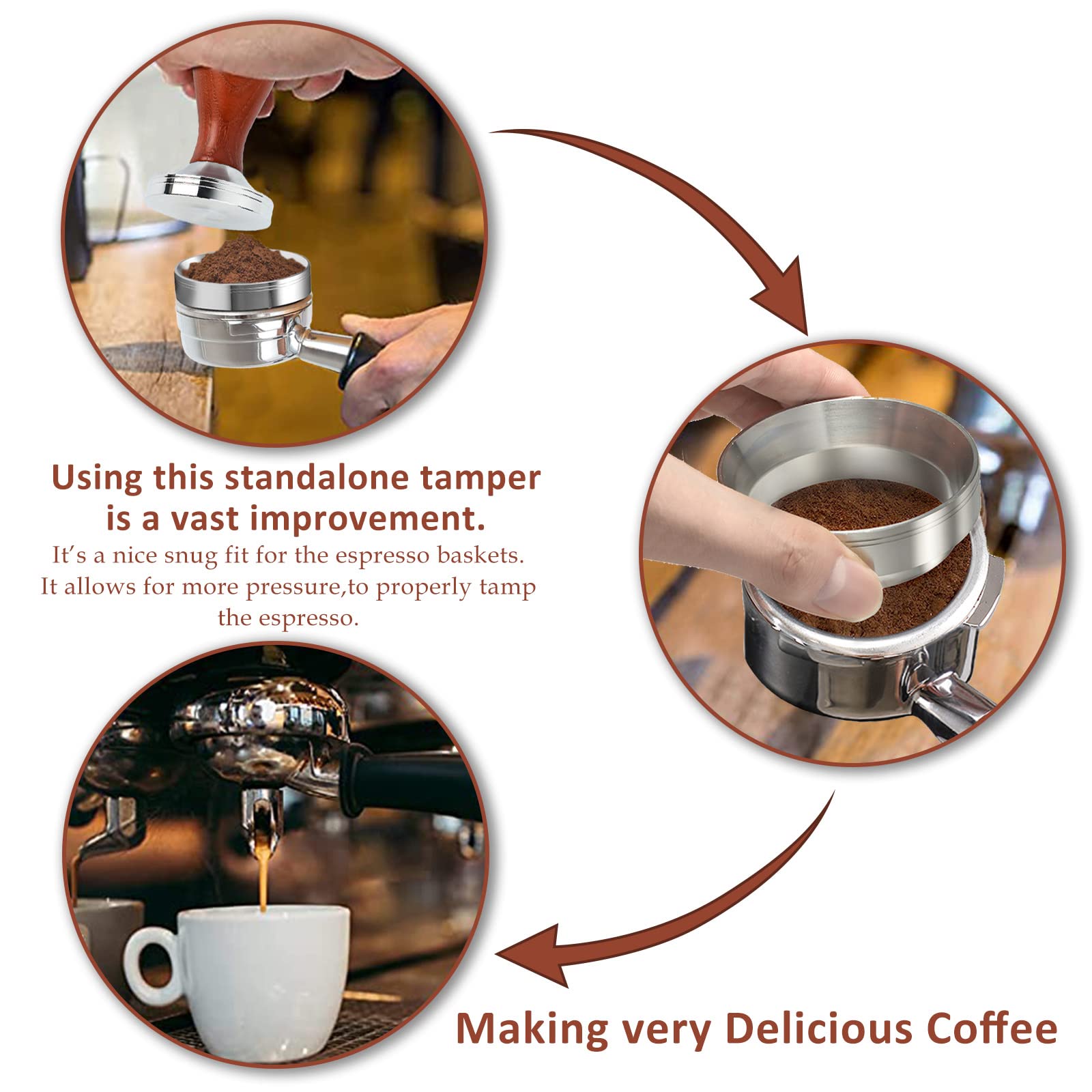 Wissxoer Espresso Press Hand Tamper Coffee Distributor & Tamper 49Mm Walnut Wooden Handle And 304 Stainless Steel Flat Base With