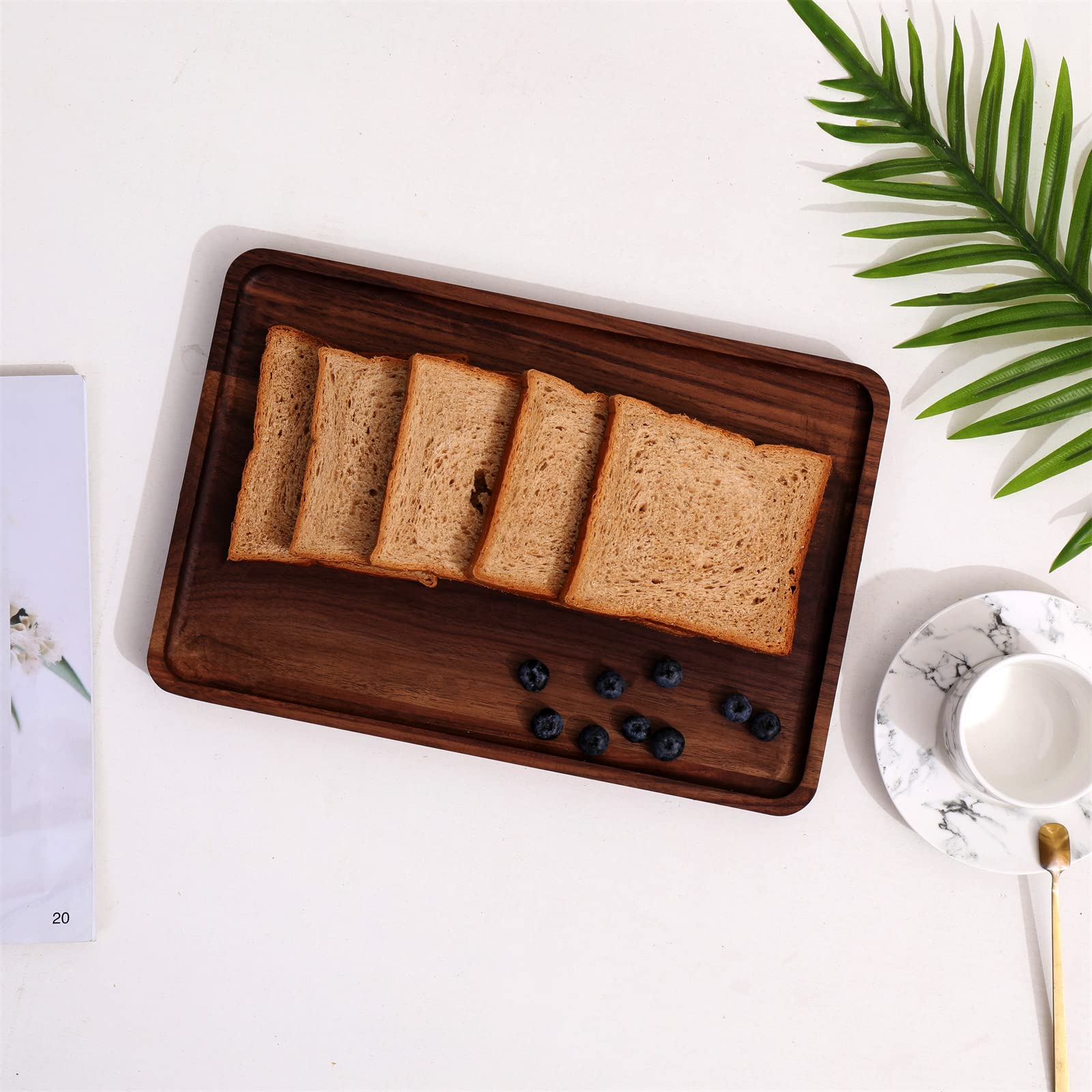 Rustic Walnut Wood Serving Tray,13''X9'' Rectangle Platter Tea Tray Coffee Table Tray,Kitchen Tableware Decor Decorative Wood De