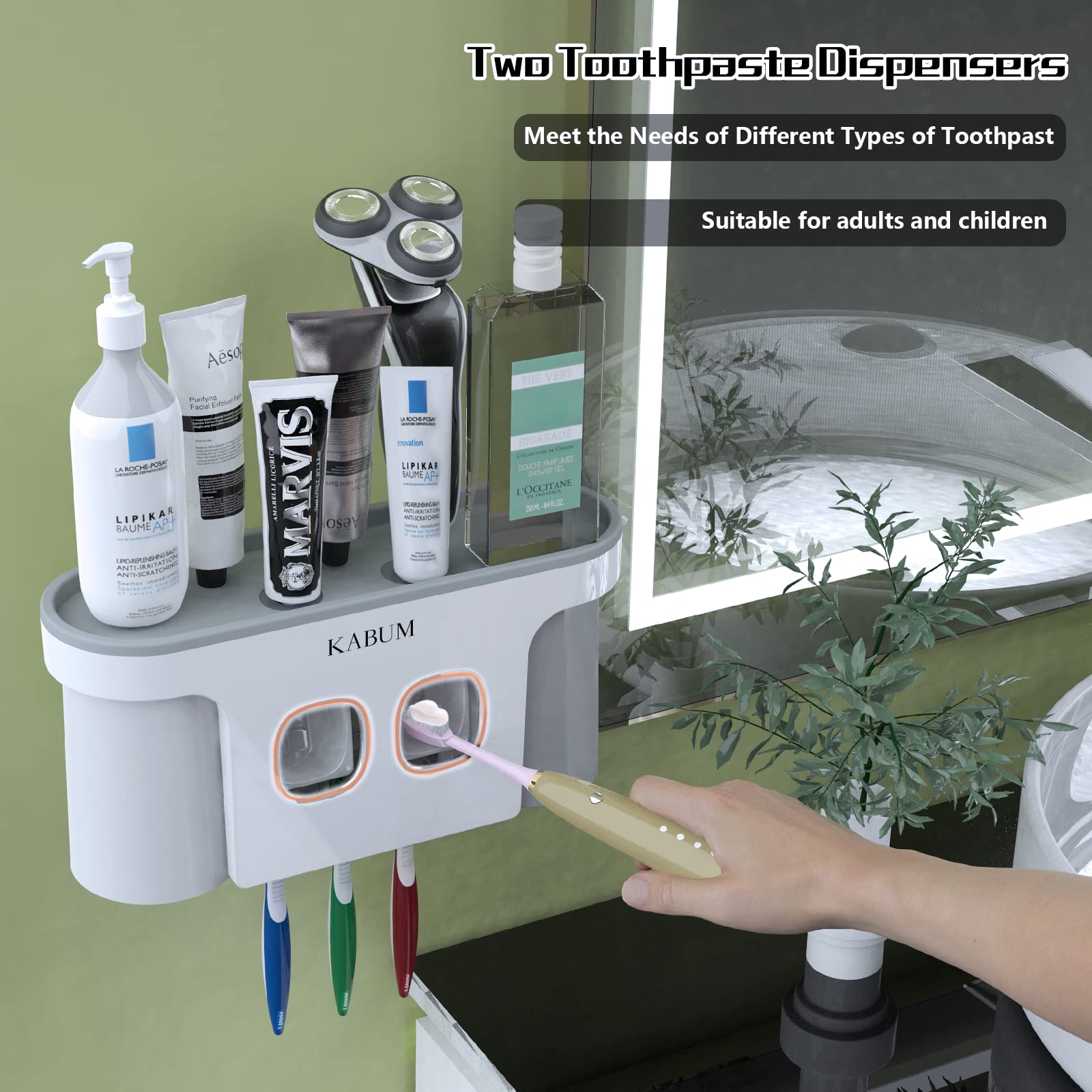 Toothbrush Holders For Bathrooms Toothpaste Dispenser - 2 Cups Automatic Toothpaste Squeezer Wall Mounted, Ideal Bathroom Access