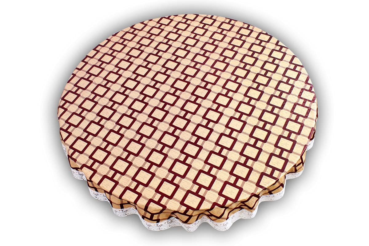 The Furnishing Tree Round Shaped 6 Seater Table Cover WxL 72x72 inches with White Border lace