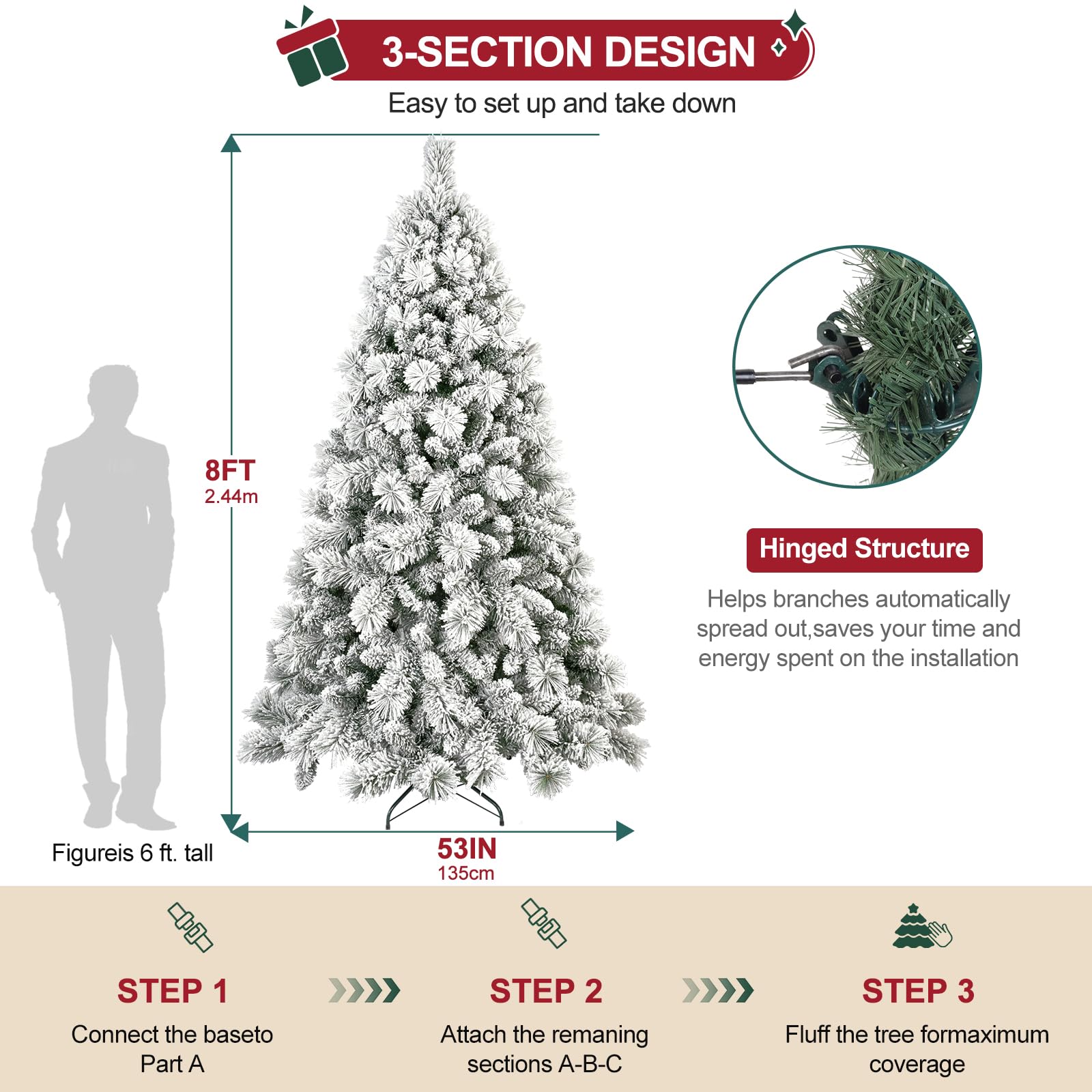 Flocked Christmas Tree 8ft, Christmas Tree -Full Christmas-Trees Snow Xmas Trees