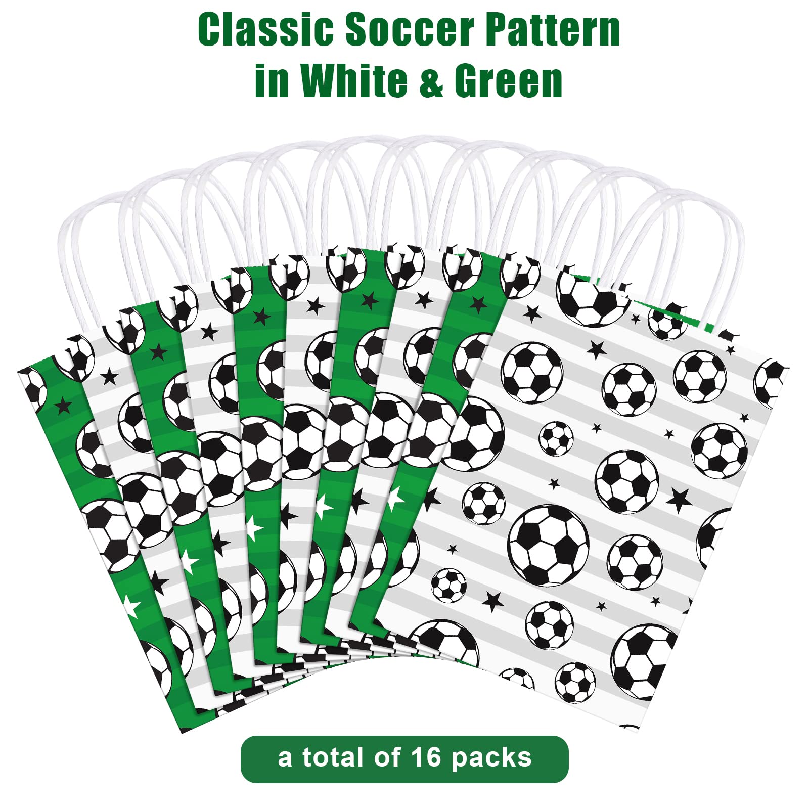 Durony 16 Pieces Soccer Gift Bag Soccer Print Paper Bags Goodie Favor Bags For Soccer Party Decorations Supplies