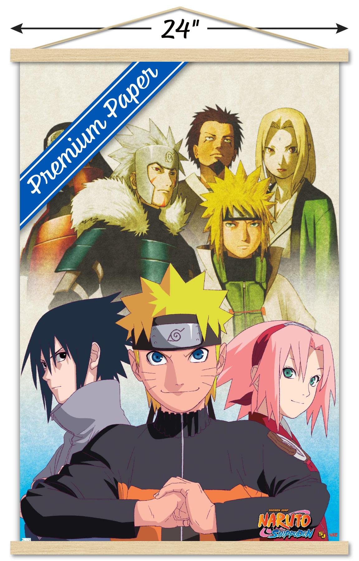 Trends International Naruto Shippuden - Key Art Wall Poster, 22.375'' X 34'', Premium Print And Beechwood Hanger Bundle