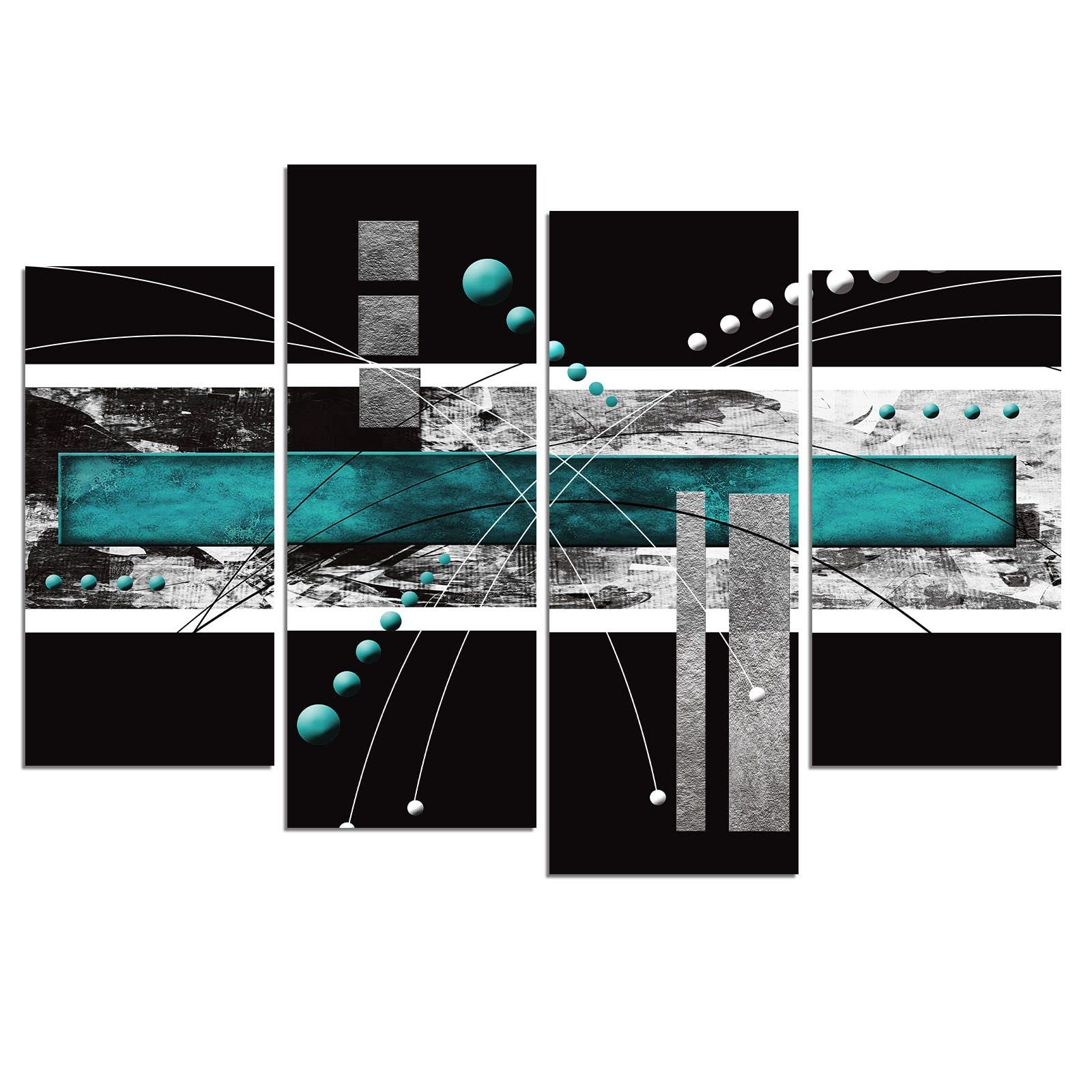 Ypy Large Black Teal Canvas Wall Art - 4 Panels Modern Abstract Picture Set For Home Decoration - Contemporary Painting Artwork