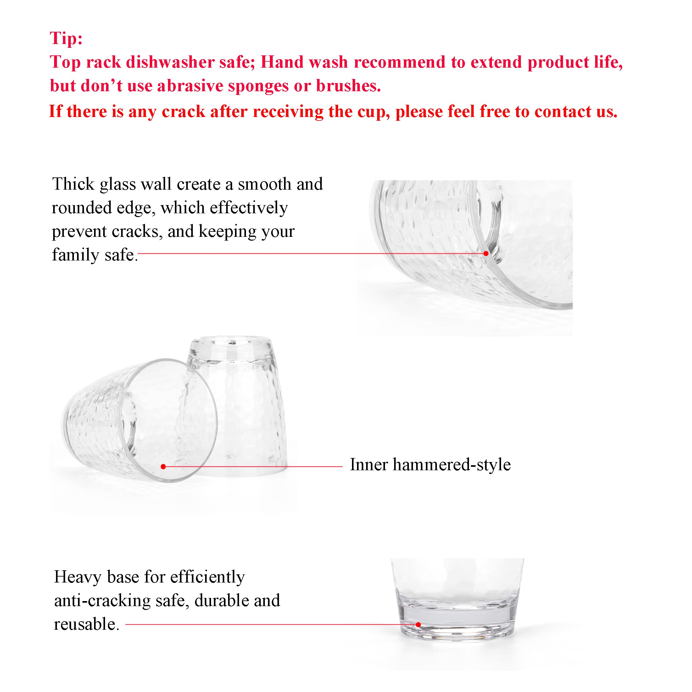 Koxin-Karlu Hammered 15-Ounce Plastic Tumbler Acrylic Glasses, Set Of 6 Clear