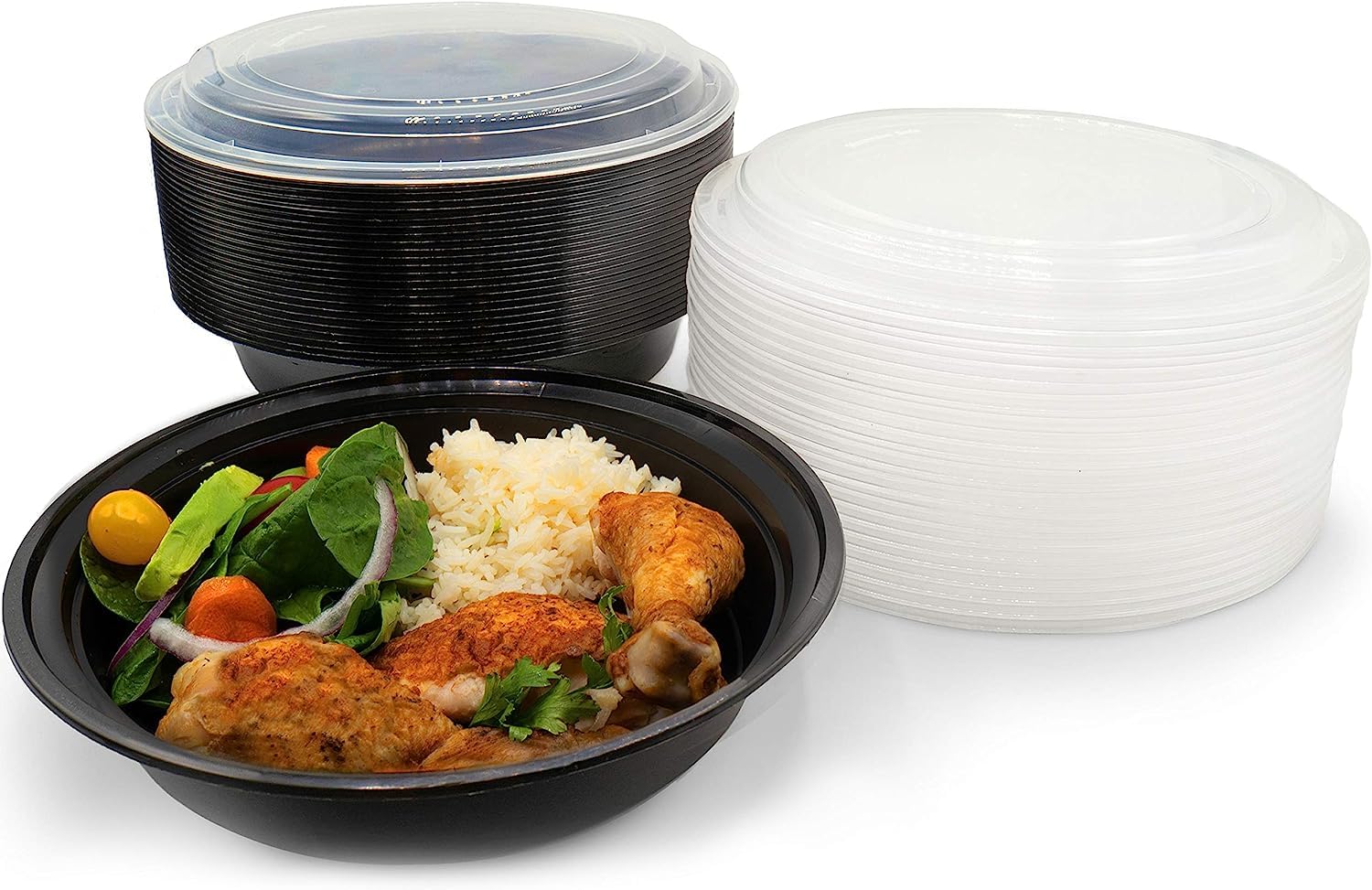 Just Pack It [50 Sets - 24 Oz] Round Food Storage Meal Prep Containers Box With Snap Tight Lids - Non-Spill Reusable Freezer Mic