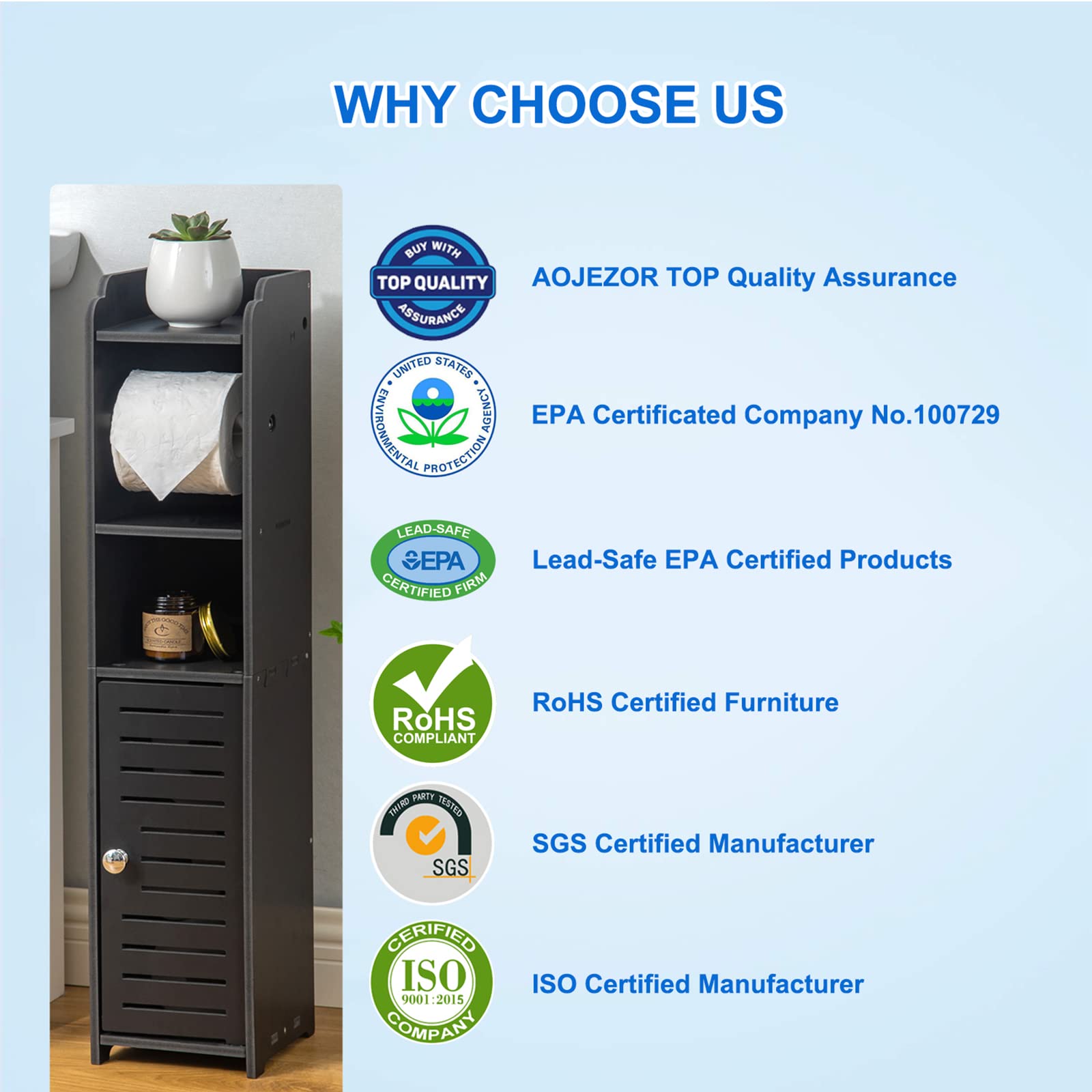 Toilet Paper Stand Small Bathroom Storage Cabinet for Bathroom Toilet Paper Roll Holder for Half Bath Bathroom Storage Cabinet with Brass Handles Black by AOJEZOR