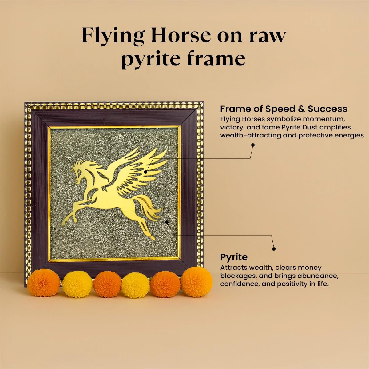 Astrotalk Flying Horse on Raw Pyrite Frame | Powerful Vastu Decorative Item | Pyrite Stone Brings Wealth, Luck & Success | Elegant Home Decor & Wall Decor Item for Living Room or Office