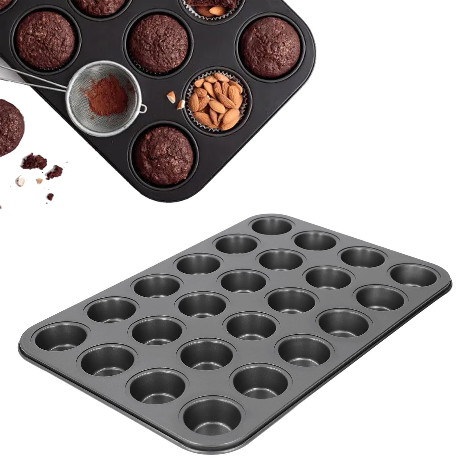 LICAEVEY Round Muffin Baking Pan, Nonstick Carbon Steel 24 Cup Cupcake Tray, Easy to Clean with Glossy Finish, Ideal for Baking 