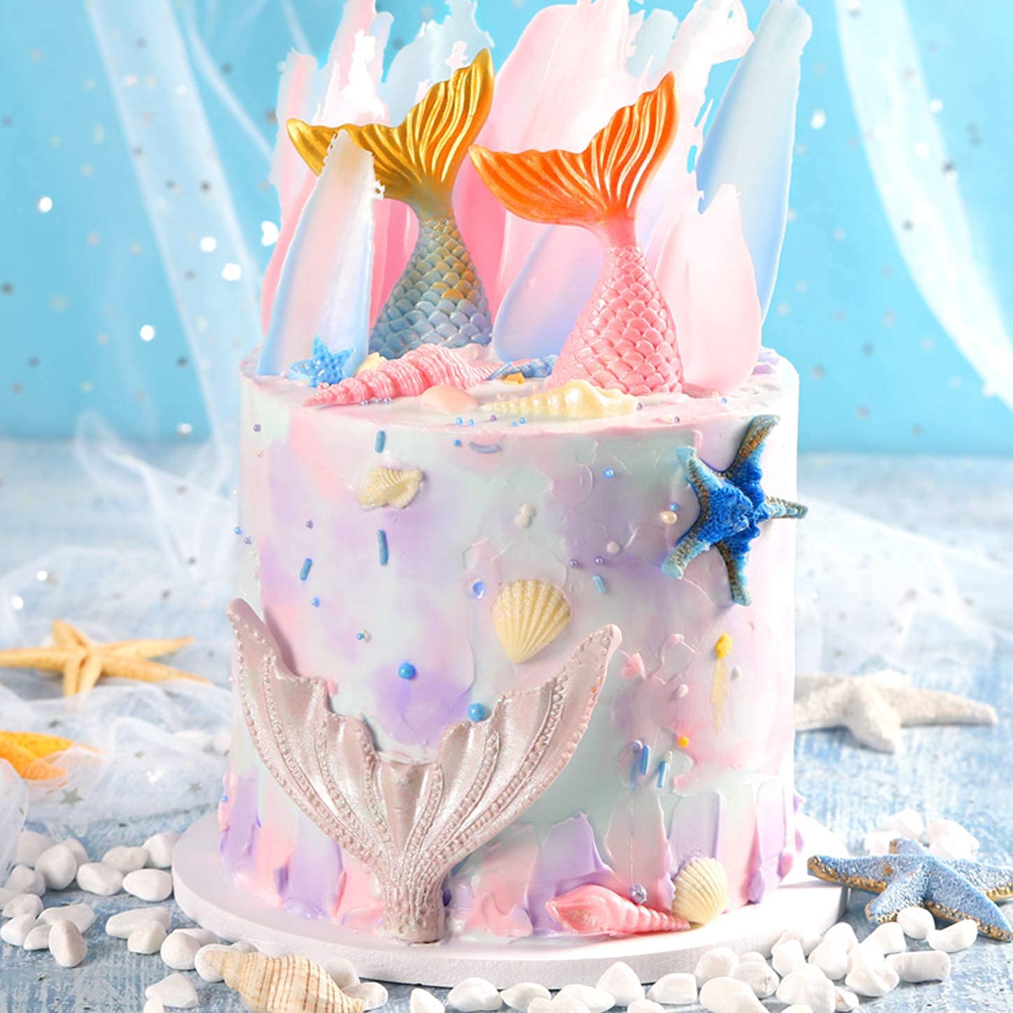 4 Pack Marine Theme Silicone Mold Fondant Molds Seahorse Seashell Starfish Mermaid Tail Silicone Mold Gum Paste Molds Candy Choc