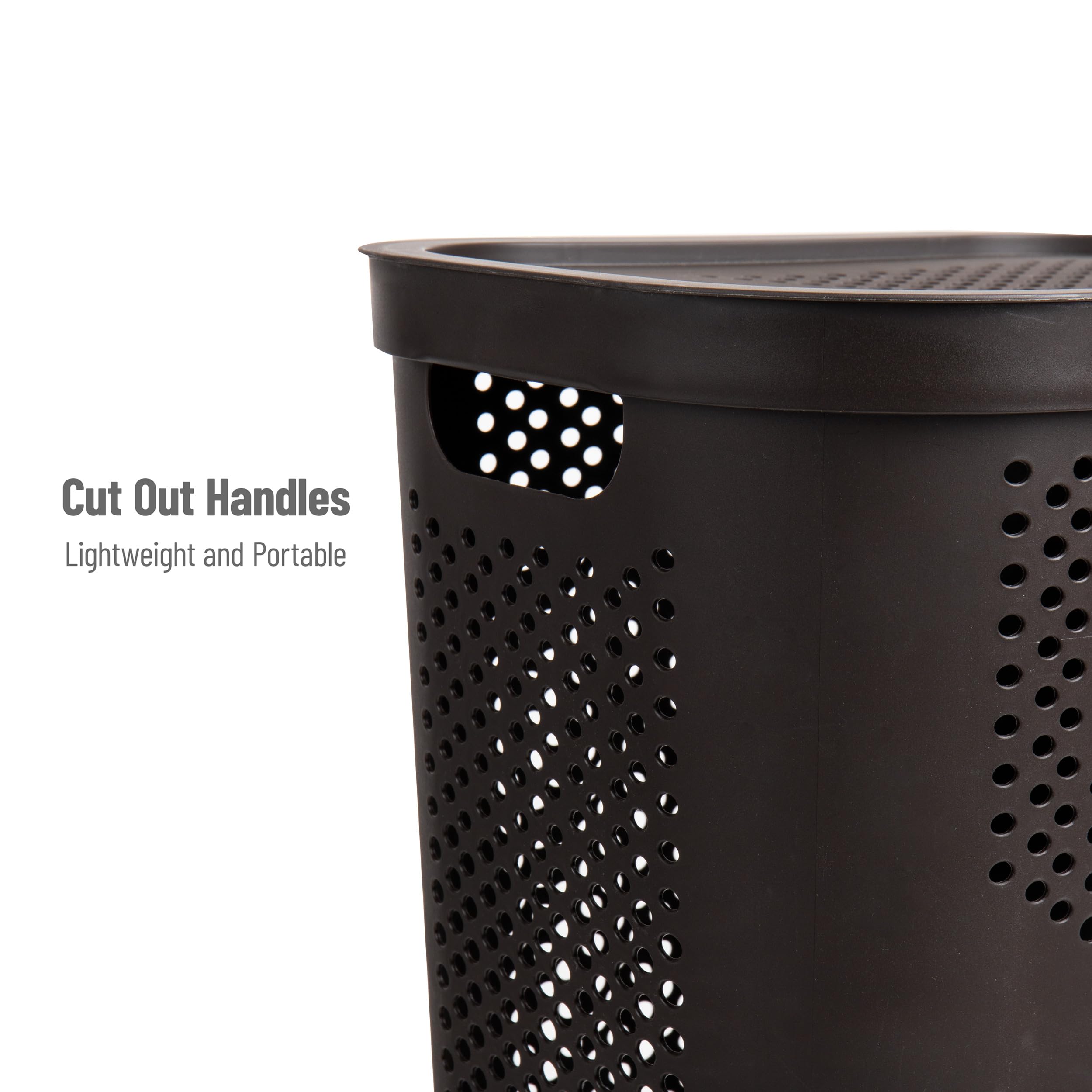 Mind Reader 60L Slim Laundry Hamper, Clothes Basket, Lid, Ventilated, Plastic, 17.25''L X 13.75''W X 23.5''H, Brown