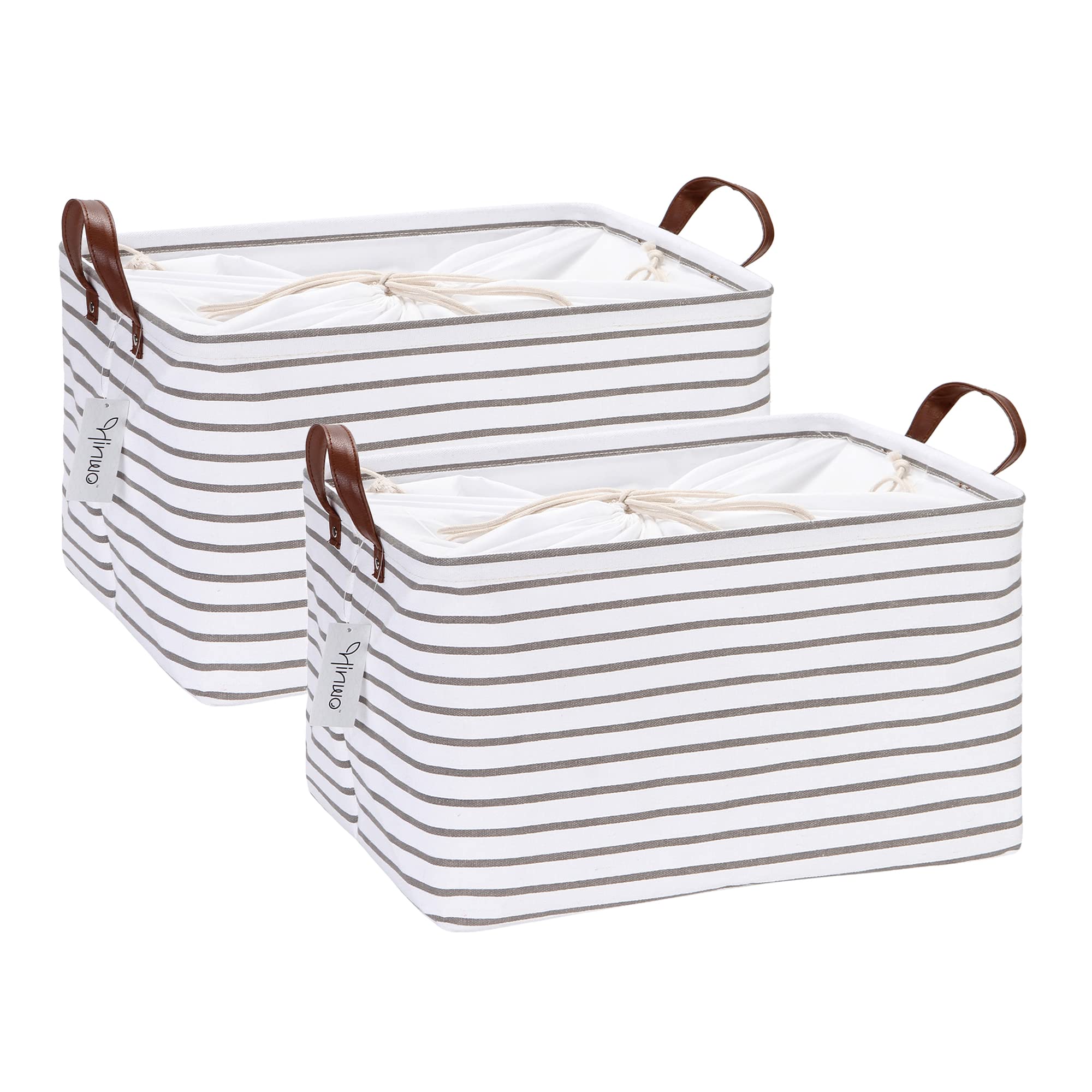 Hinwo 2-Pack Large Canvas Fabric Storage Baskets With Handles, 31L Rectangle Storage Bins, Collapsible Storage Box, Clothes, Toy
