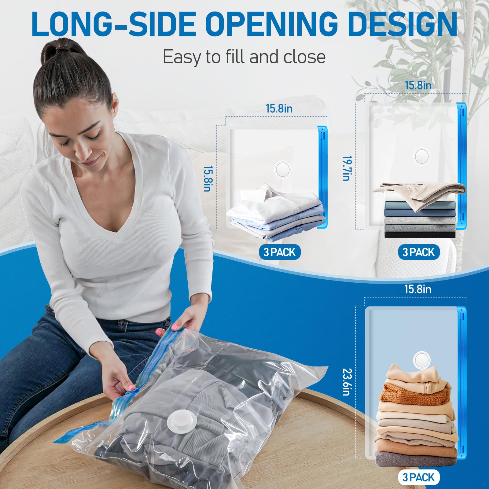 Vmstr 9 Pack Travel Vacuum Storage Bags With Usb Pump, Vacuum Packing Seal Bags For Luggage, Carry-On Size Space Saver Bags For