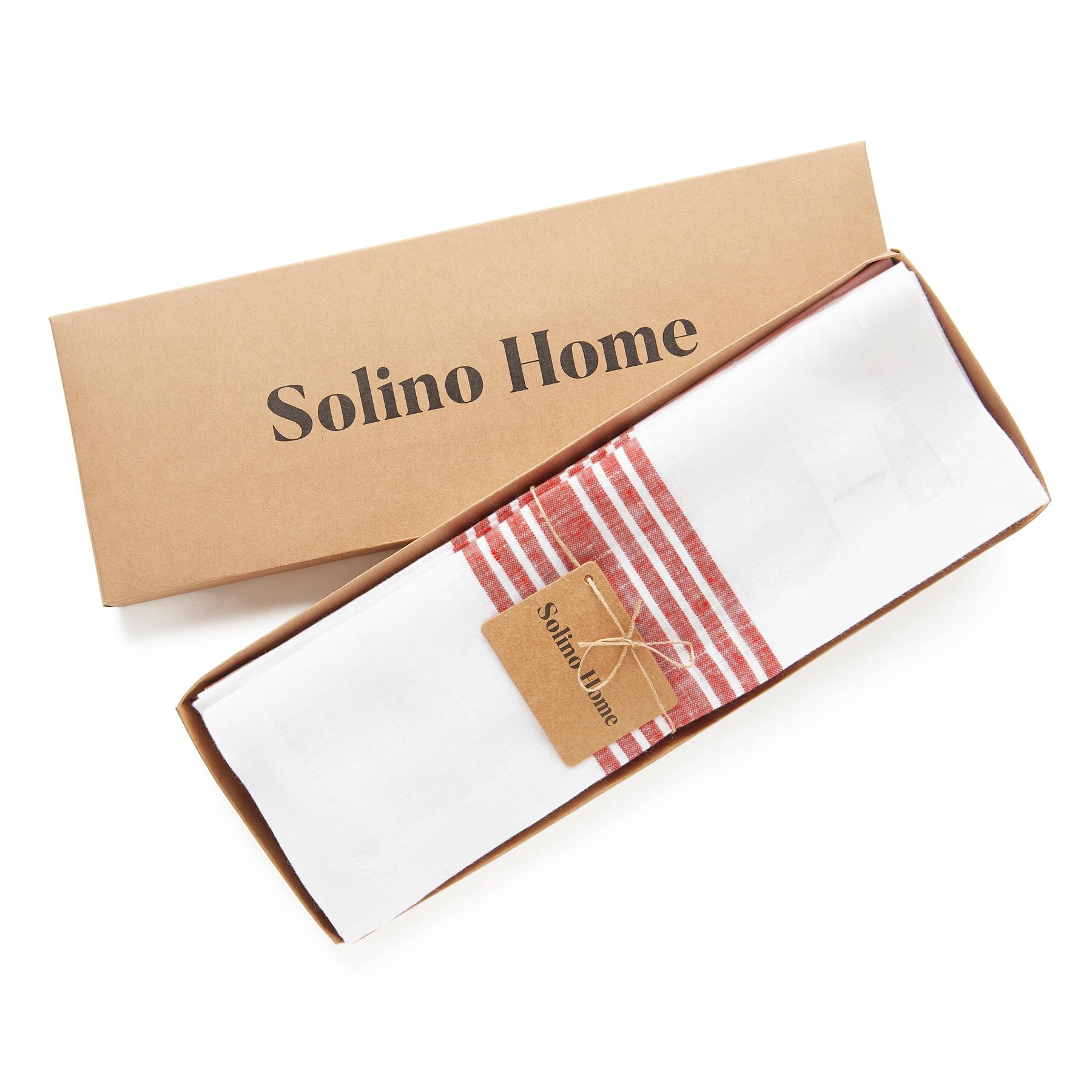 Solino Home Farmhouse Linen Placemats 19'' L X 14'' W Inch - 100% Pure Linen Stripe Red And White Cloth Placemats Set Of 4 - Was