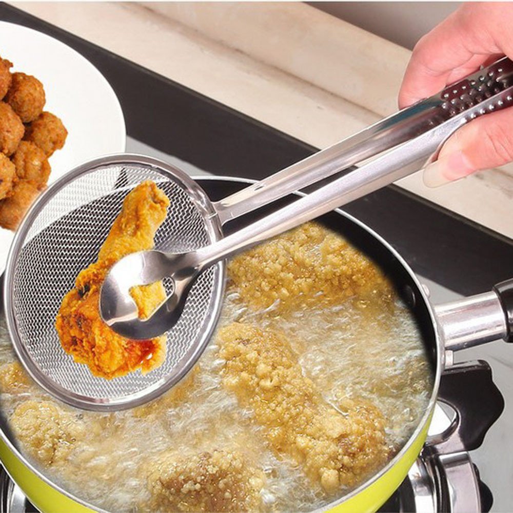 Wjq&Linyuzi Stainless Steel Colander Spoon Food Filter Spoon Oil Filter Grid Scoop Fine Mesh Kitchen 28 X 10 Cm 004 004