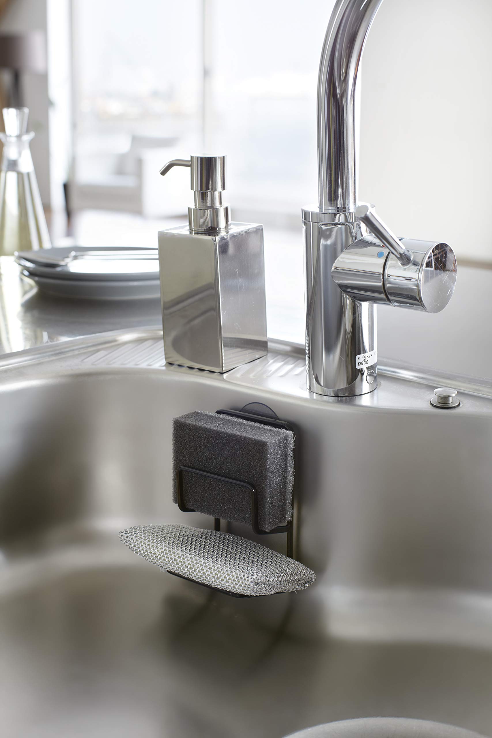 Yamazaki Home 2265 Double Sponge Holder-Steel Rack Organizer For Kitchen Sink, One Size, Black