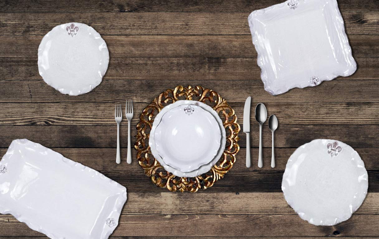 Abigails White Fleur De Lis Charger Plate, 11.5''