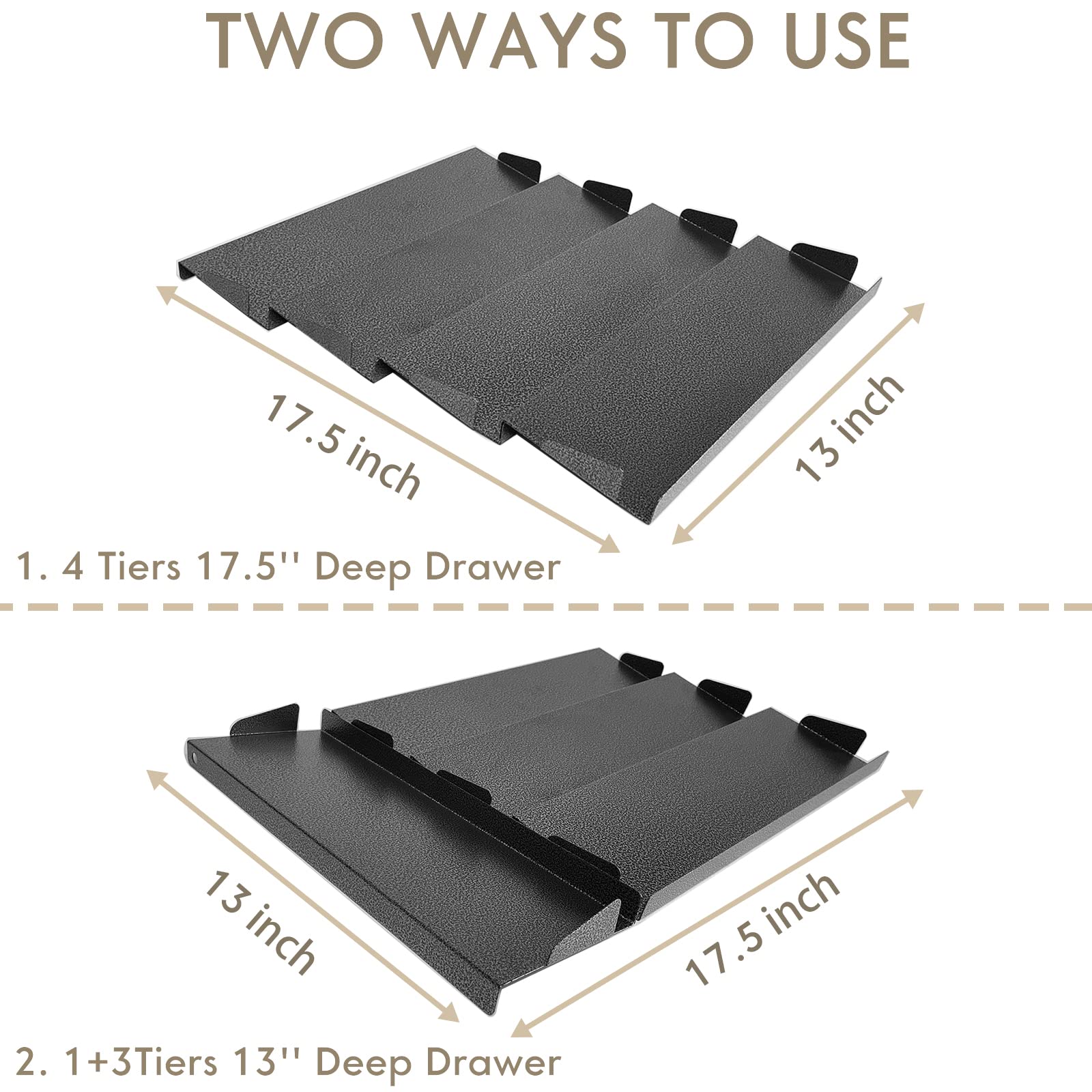 Foozet Spice Drawer Organizer for Kitchen, Adjustable Expandable Spice Rack Tray Insert 4 Tiers for Cabinet Drawer, 12.8'' Wide