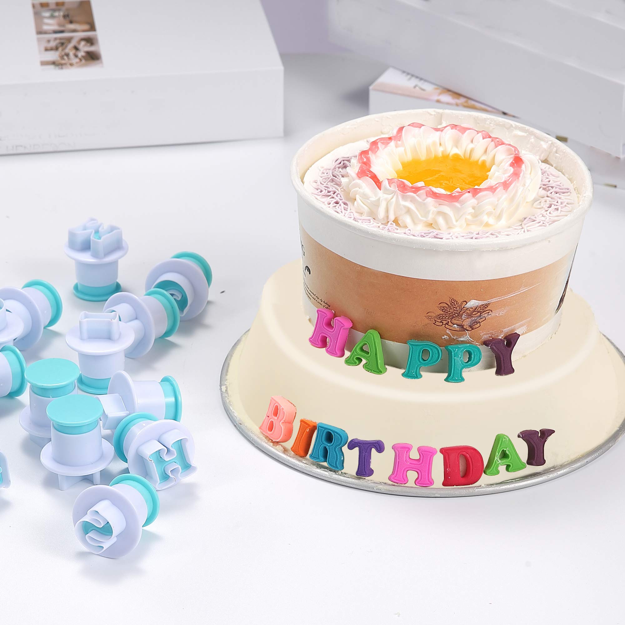 Nuoda Alphabet Letters  26pcs Uppercase Letters Fondant Cake Biscuit Mold Cake Decorating Tools  Cookie Stamp Impress Embosser Cutter  DIY Sugar Craft Cookies Plunger-Plastic (Uppercase Letters)