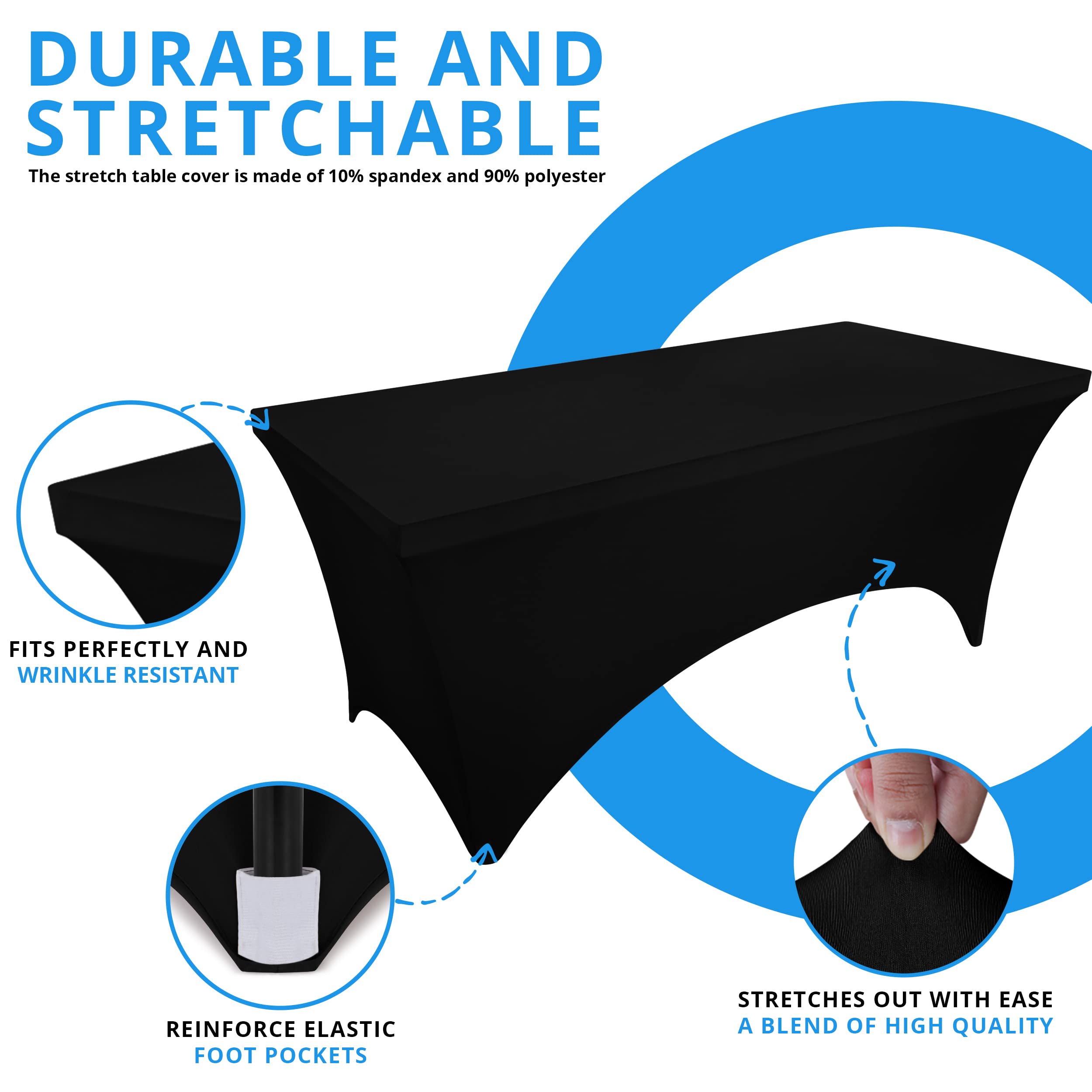 Utopia Kitchen Spandex Tablecloth 2 Pack [4FT  Black] Tight  Fitted  Washable and Wrinkle Resistant Stretch Rectangular Patio Table Cover for Event  Wedding  Banquet & Parties [48Lx30Wx30H Inch]