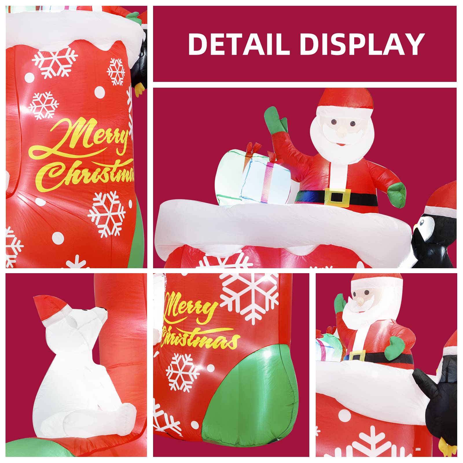 ASTEROUTDOOR 8FT Christmas Inflatable Decoration Bear Sitting on The Sock with Santa and Gift Box, Holliday Decoration, LED Ligh